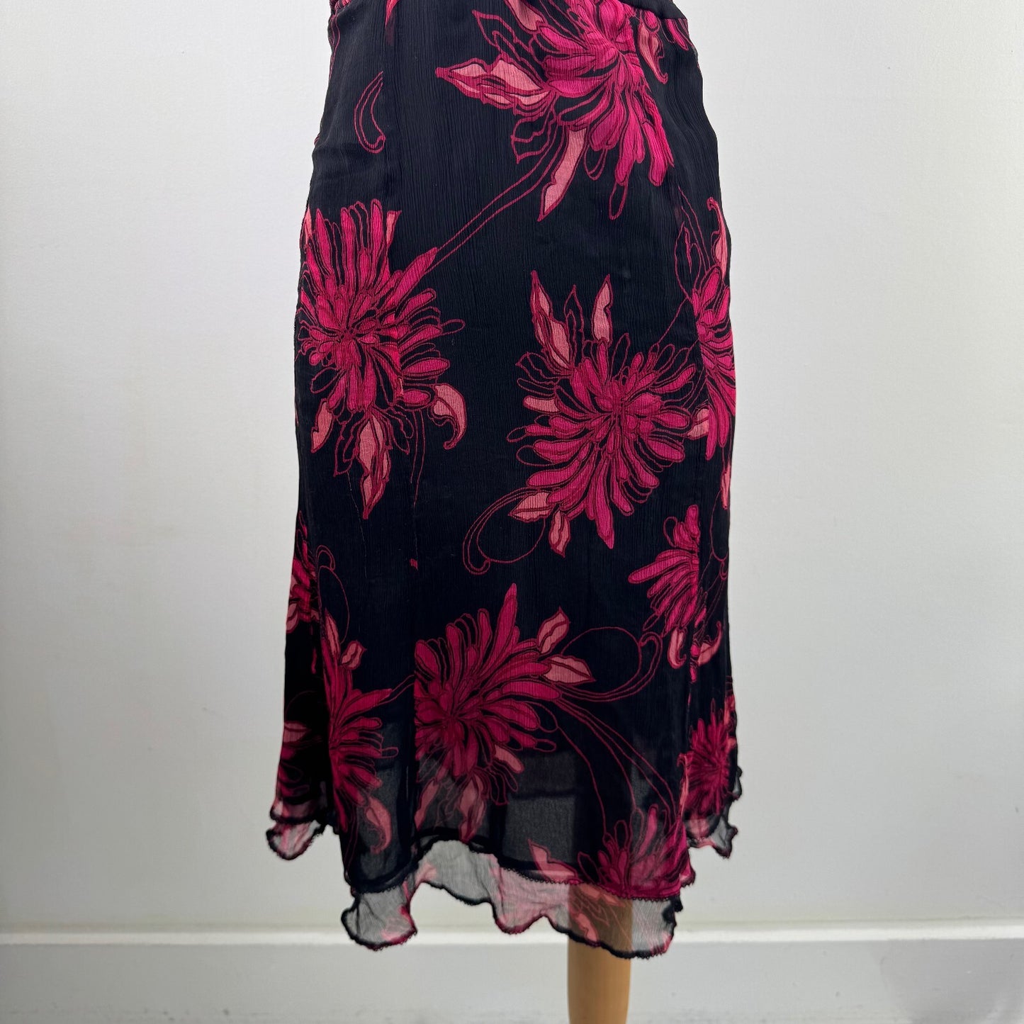 Vintage Karen Millen 100% silk midi dress halter neck floral occasion y2k 2000s