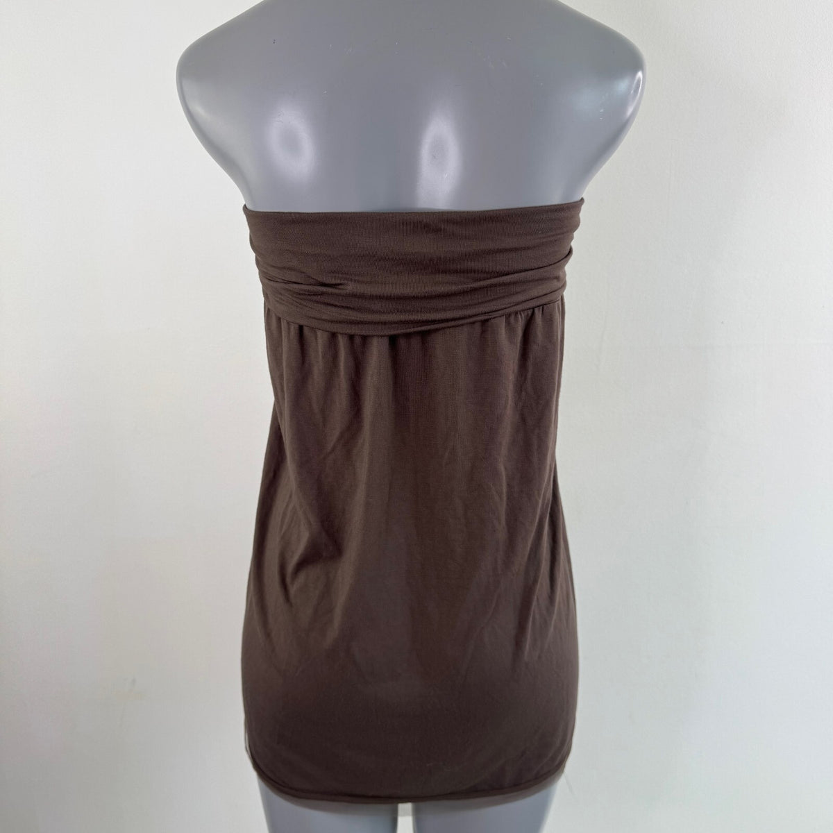 Y2K vintage strapless top sequin embellished ruched mesh trim party brown