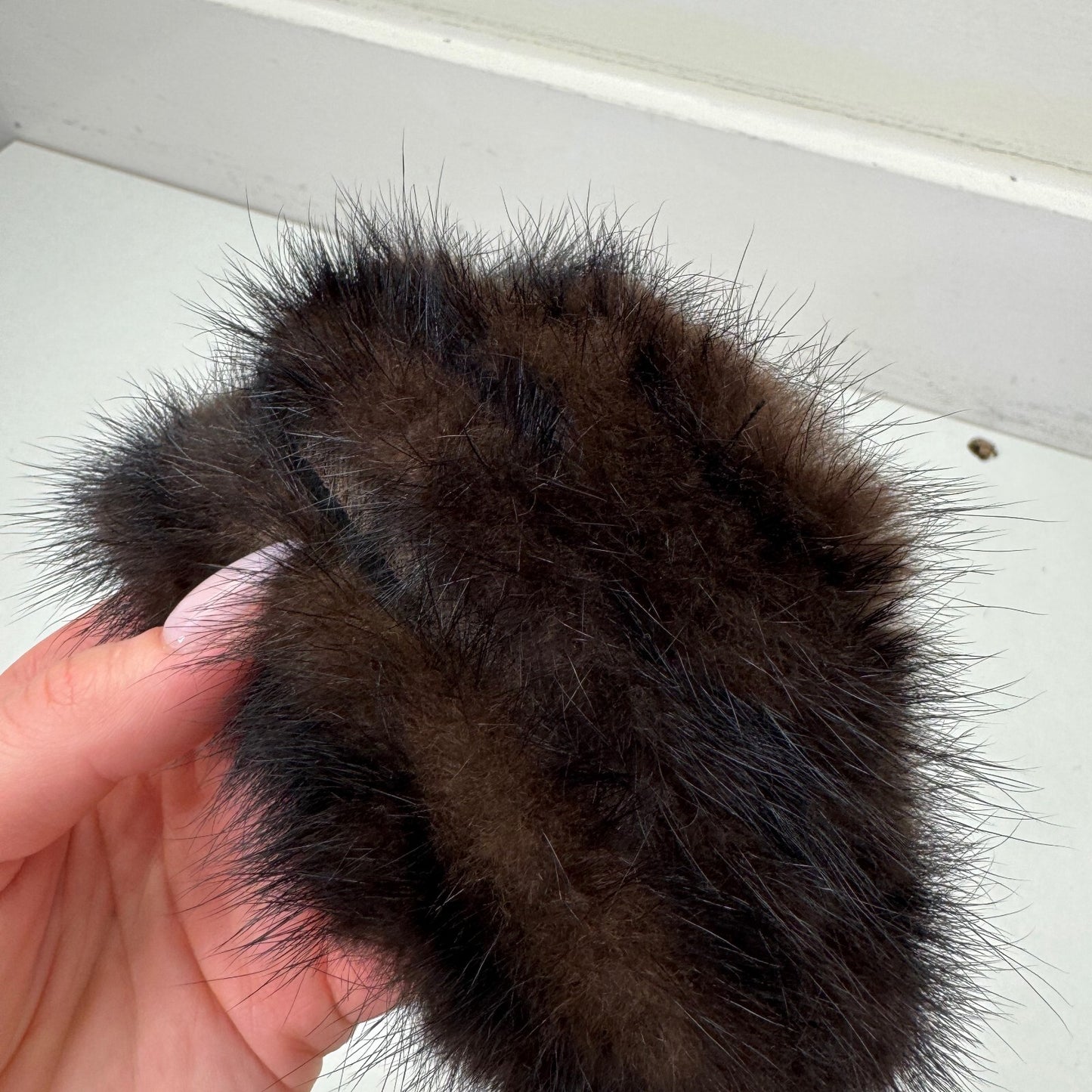 Vintage genuine fur headband hair band dark brown fluffy