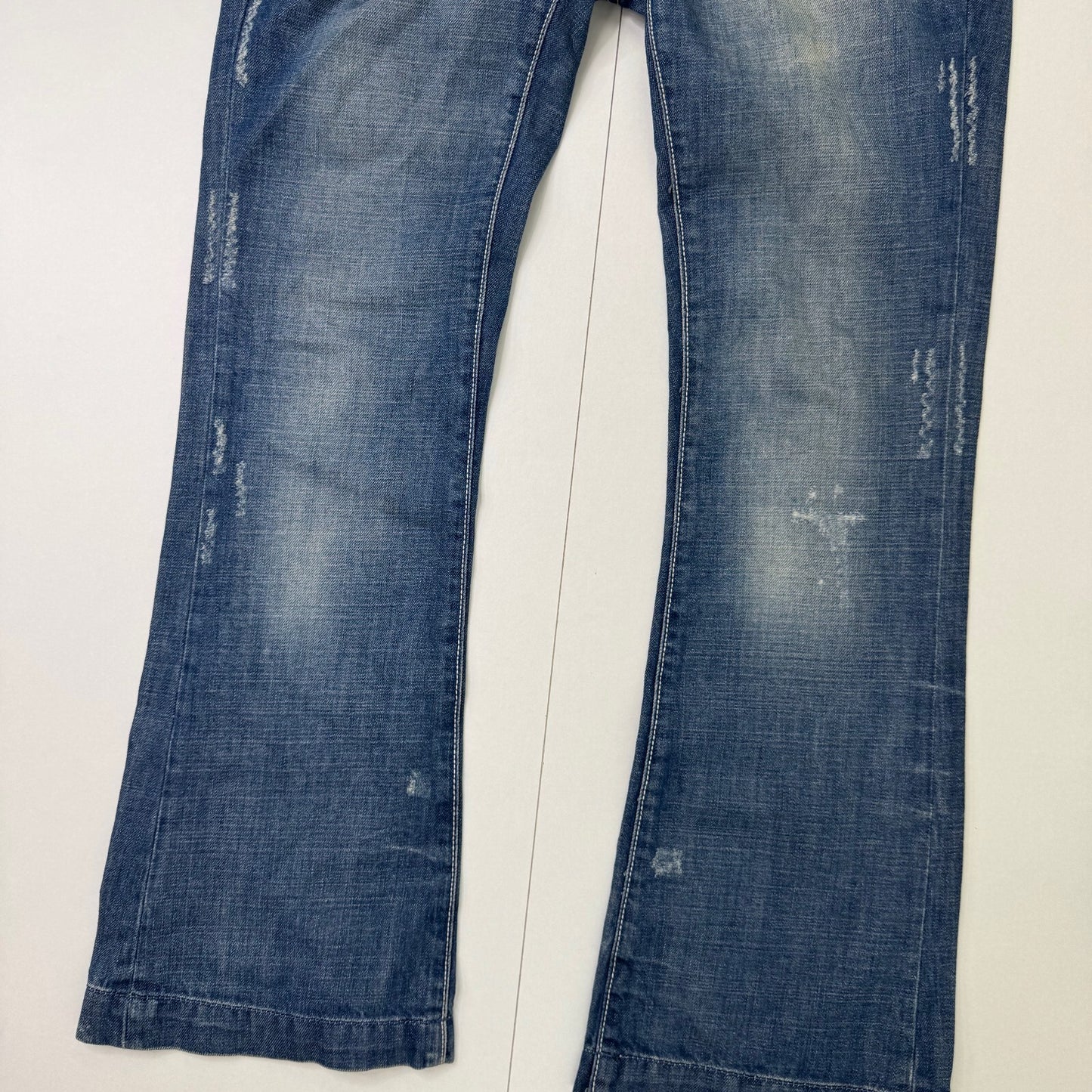Y2K vintage low rise bootcut jeans faded denim distressed baggy mid blue