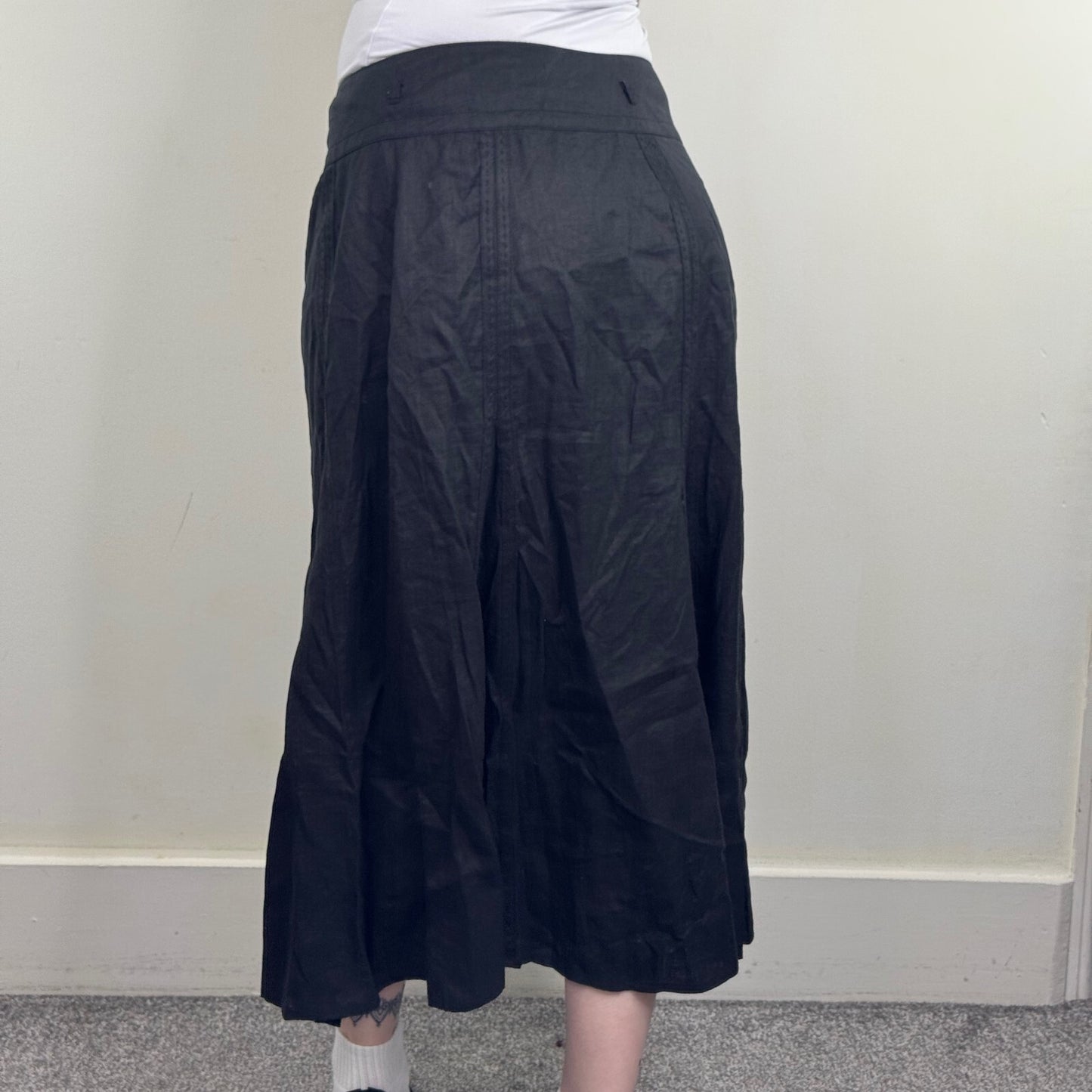 Y2K vintage 100% linen maxi skirt black a line lightweight summer long
