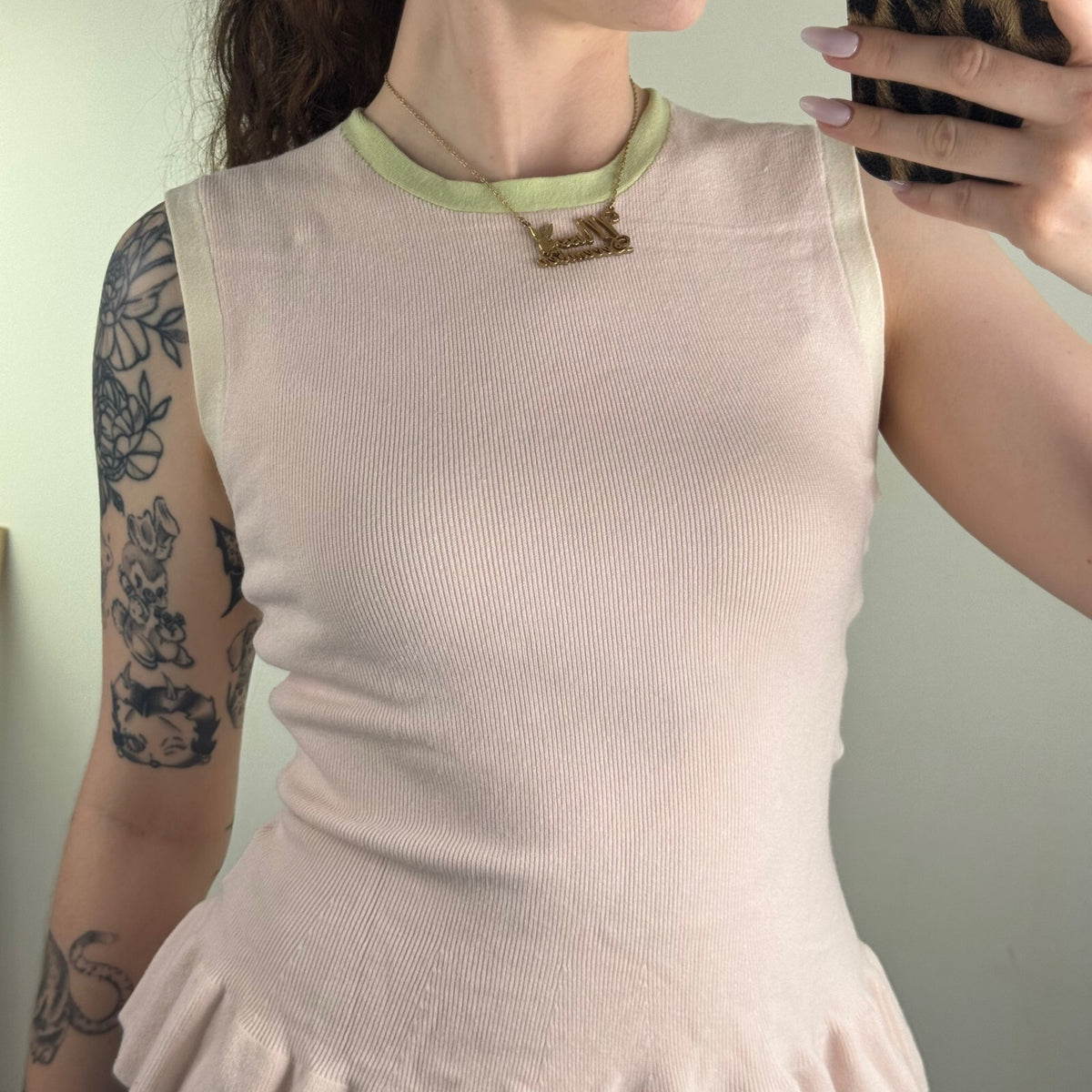 Y2K vintage Ted Baker peplum top ribbed fitted frilly ruffle sleeveless