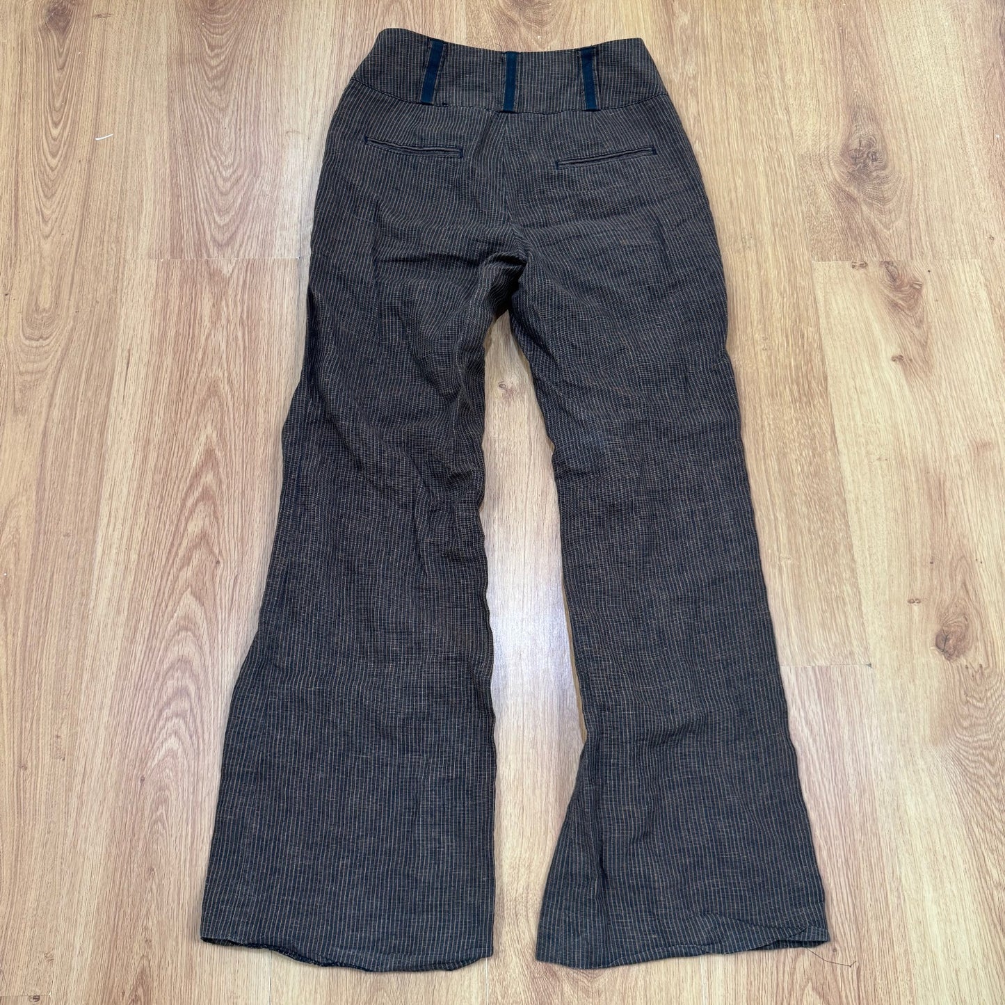 Y2K vintage linen tailored wide leg trousers dress pants formal office pinstripe