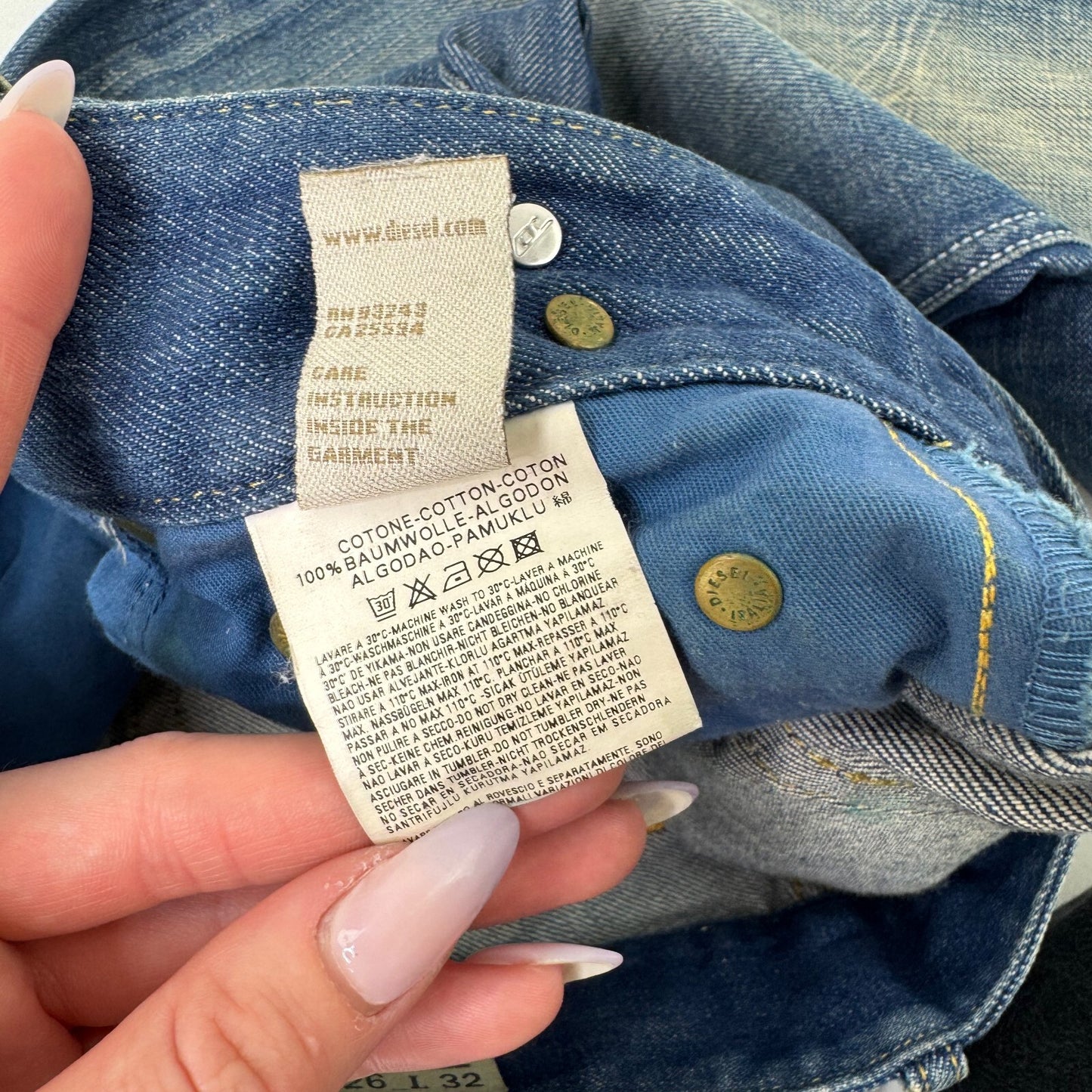 Y2K vintage Diesel bootcut denim jeans low rise faded blue wash belt buttons