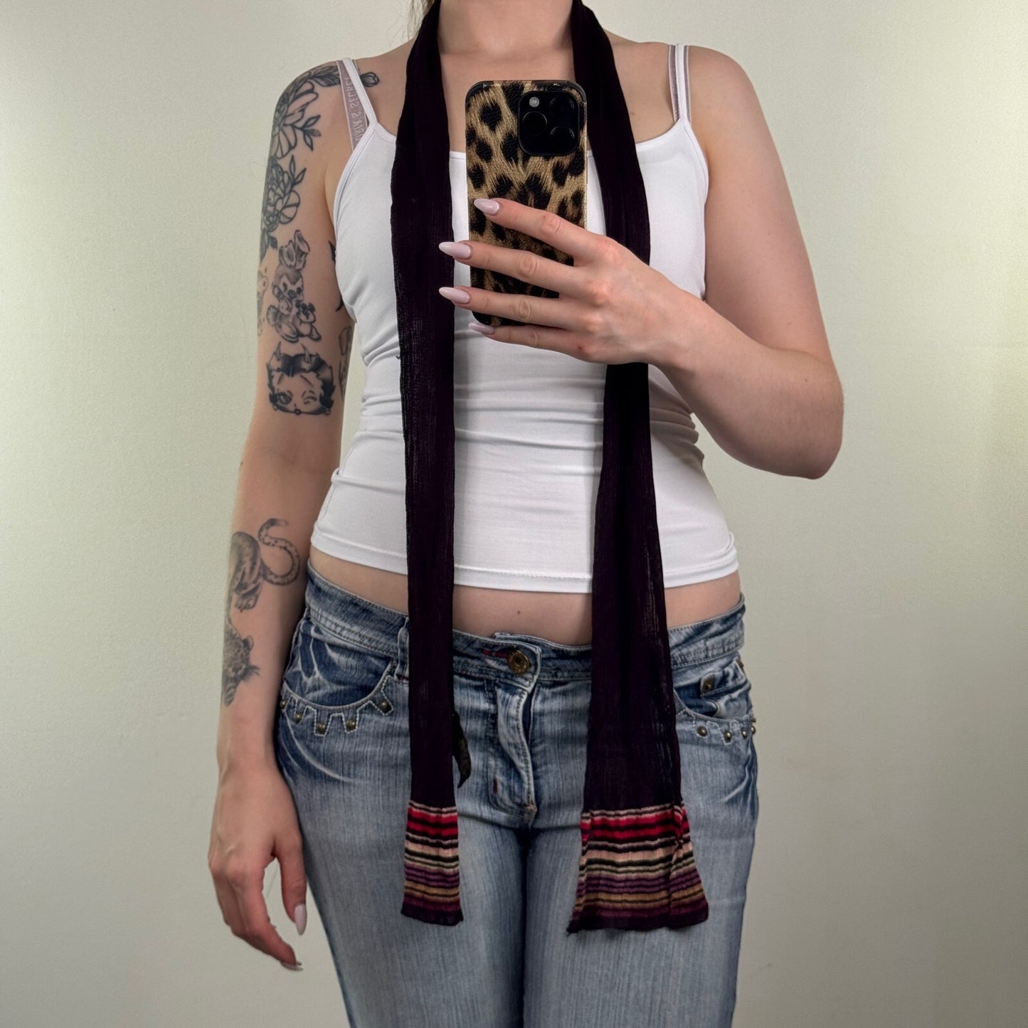 Y2K vintage scarf fine knit stripe multi skinny thin