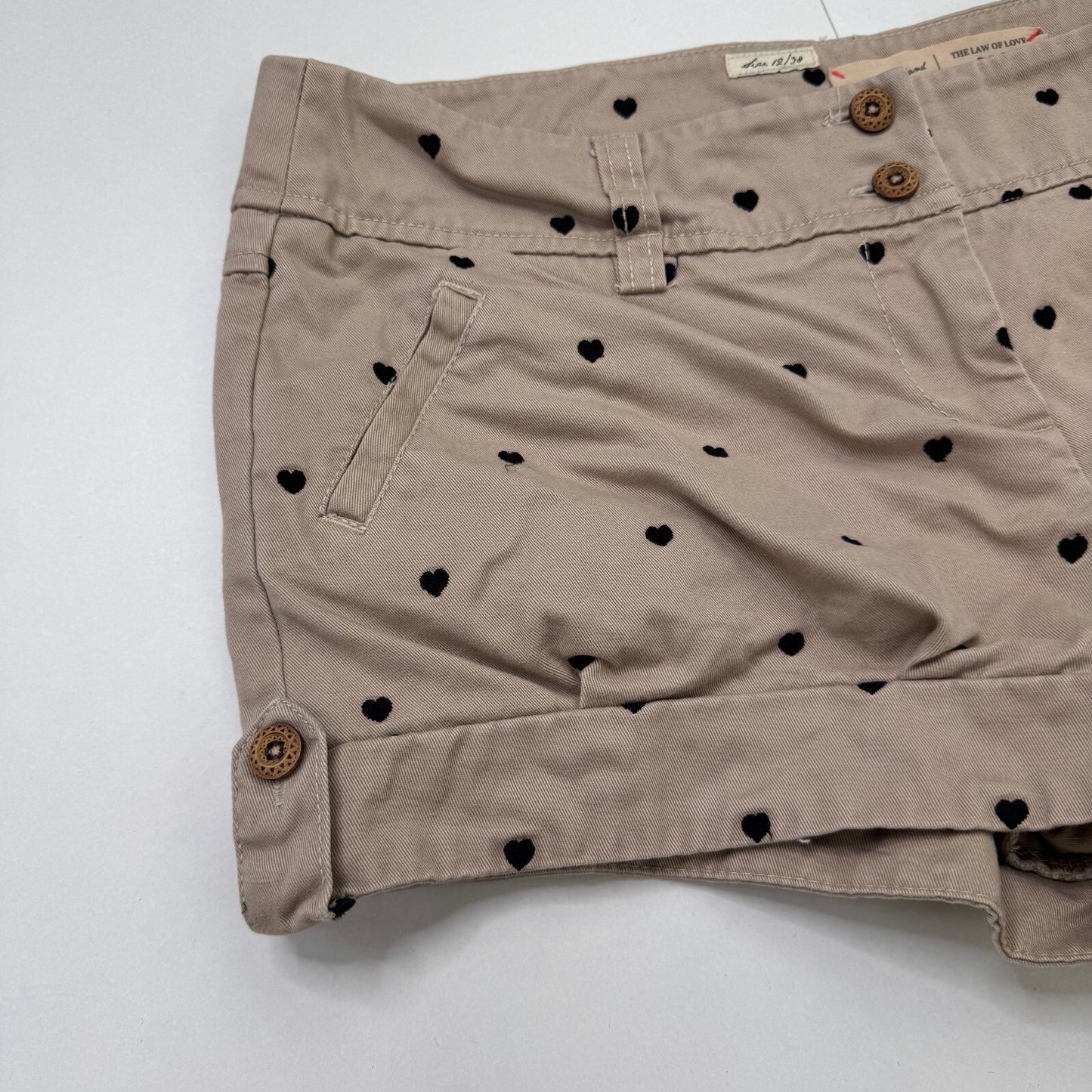 Y2K vintage low rise mini shorts heart embroidered chino buttons pockets