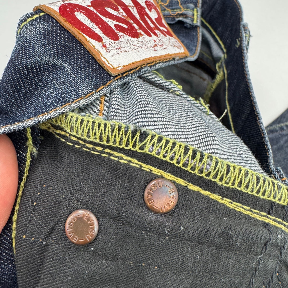 Vintage Y2K Evisu Low Rise Bootcut Jeans Distressed Seagull Logo Dark Wash Denim
