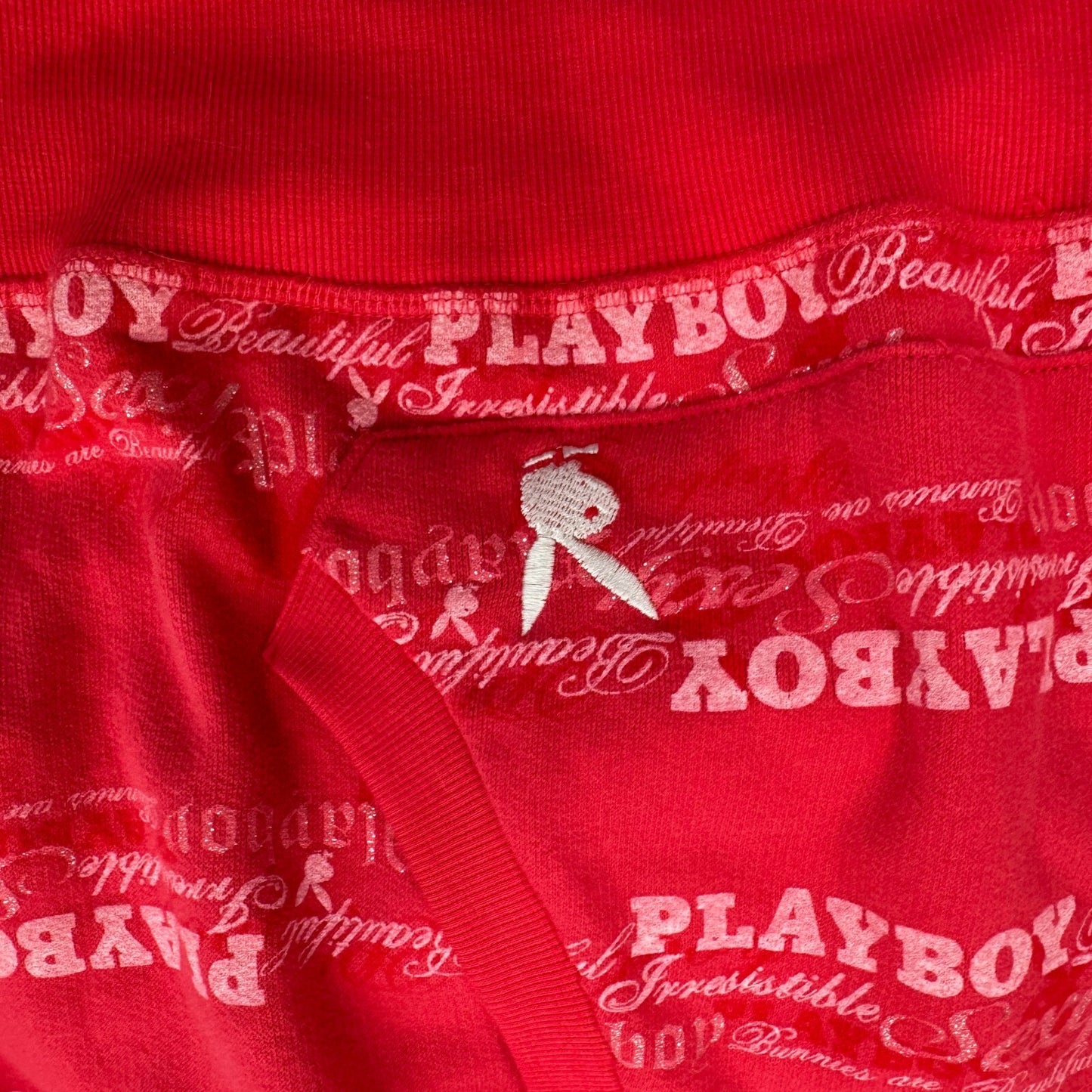 Y2K vintage Playboy hoodie v neck sparkly text 3/4 length sleeve