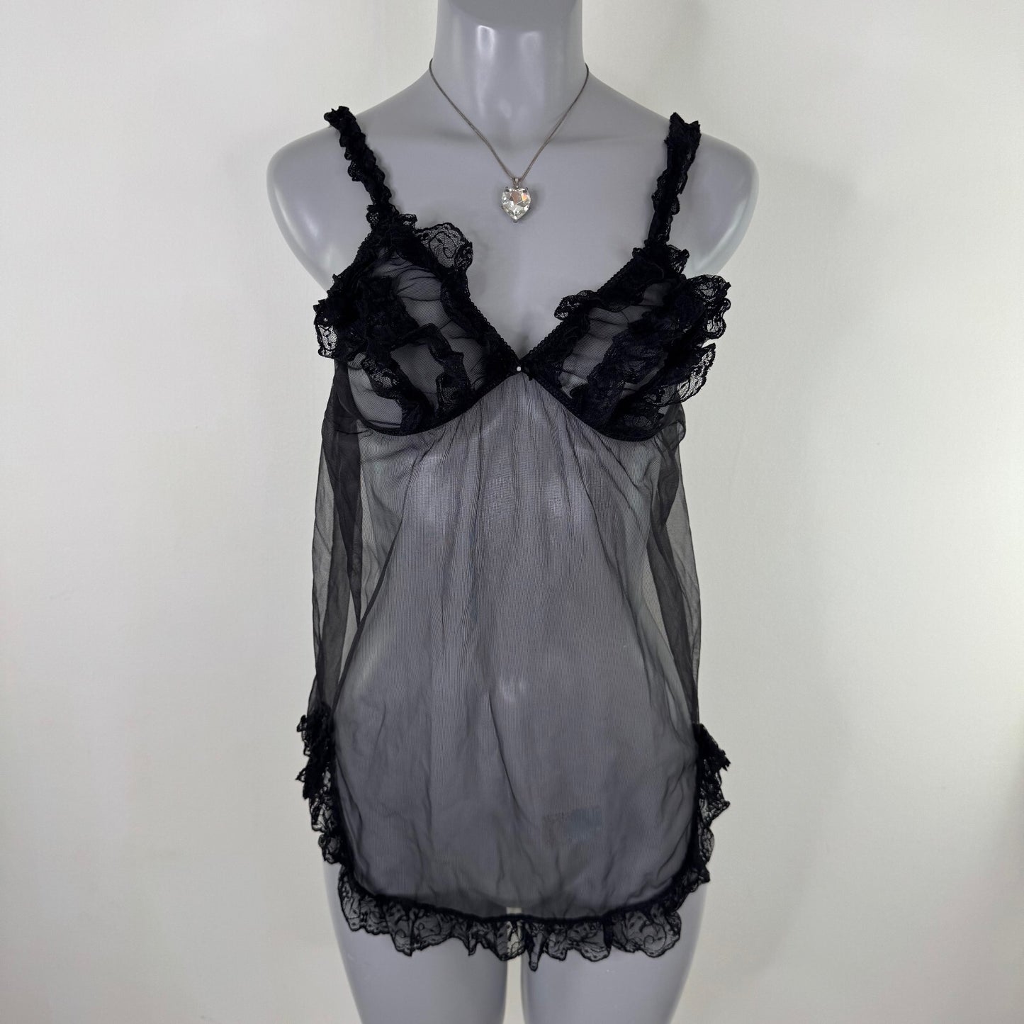 Y2K vintage mesh top babydoll sheer ruffle lace trim