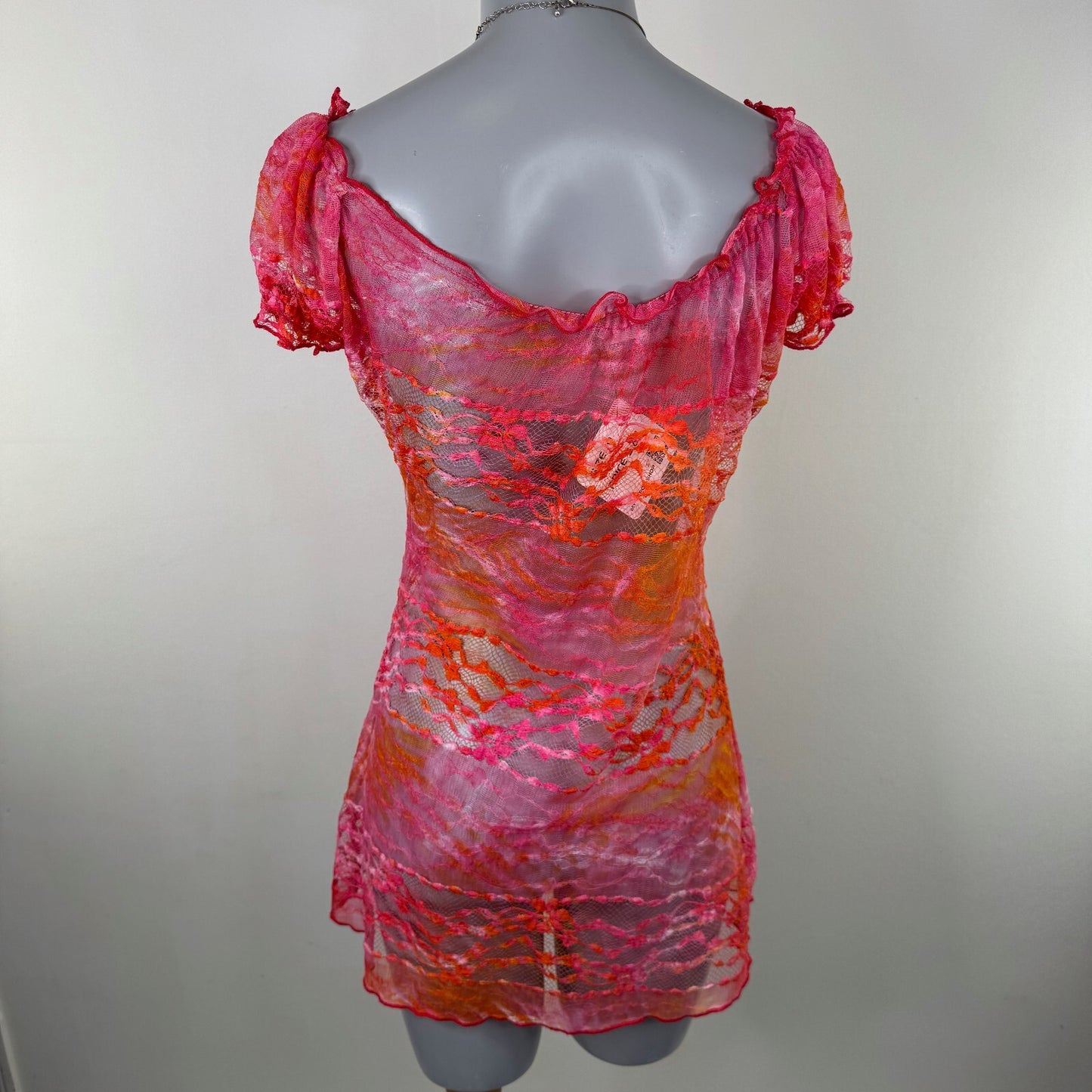 Y2K vintage Per Una short sleeve top mesh sheer floral lace ombre stretchy