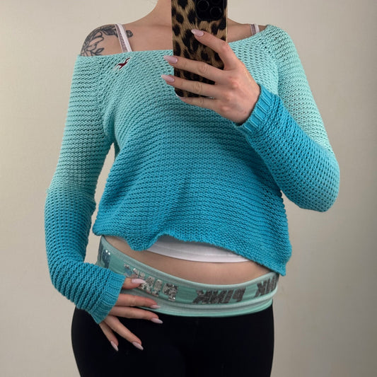 Vintage Hollister ombre jumper knit light blue off the shoulder slouchy