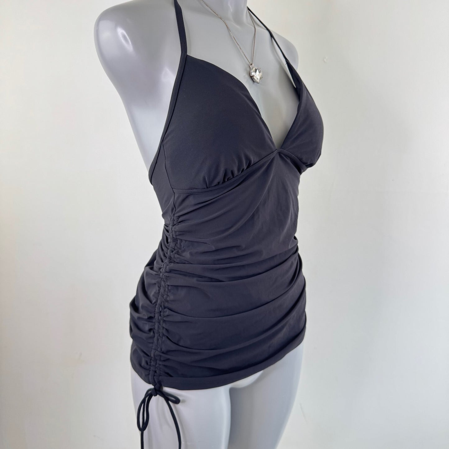 Vintage Gap tankini top ruched halter neck tie bow long length full coverage