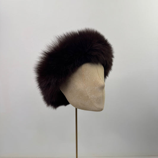 Y2K vintage genuine fur headband brown fluffy winter
