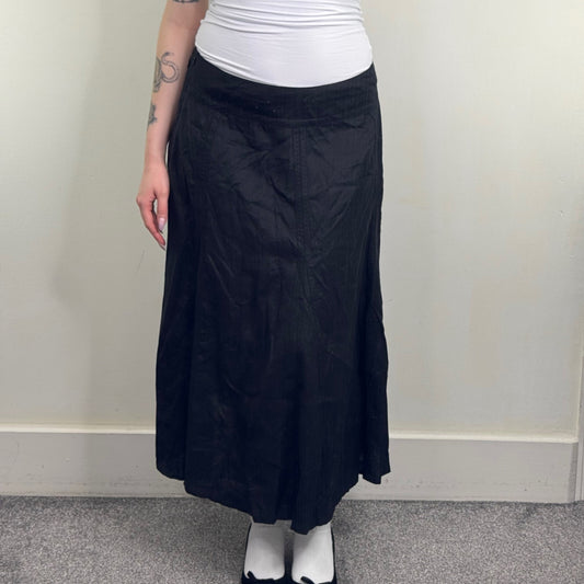 Y2K vintage 100% linen maxi skirt black a line lightweight summer long