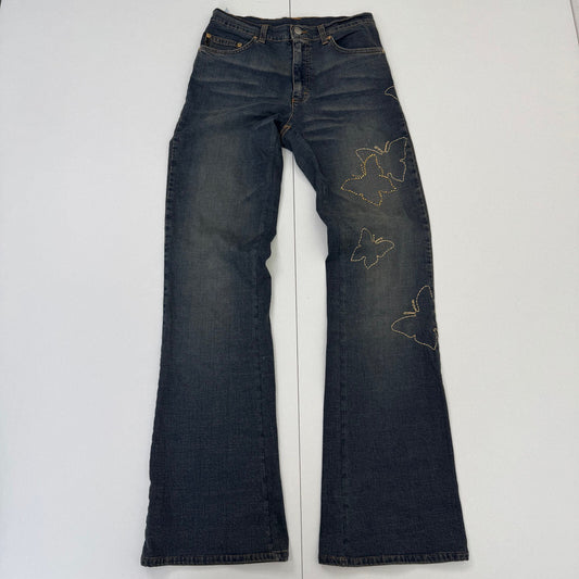Vintage Y2K Iceberg Ice Jeans Rhinestone Butterfly Flared Jeans Bootcut Faded