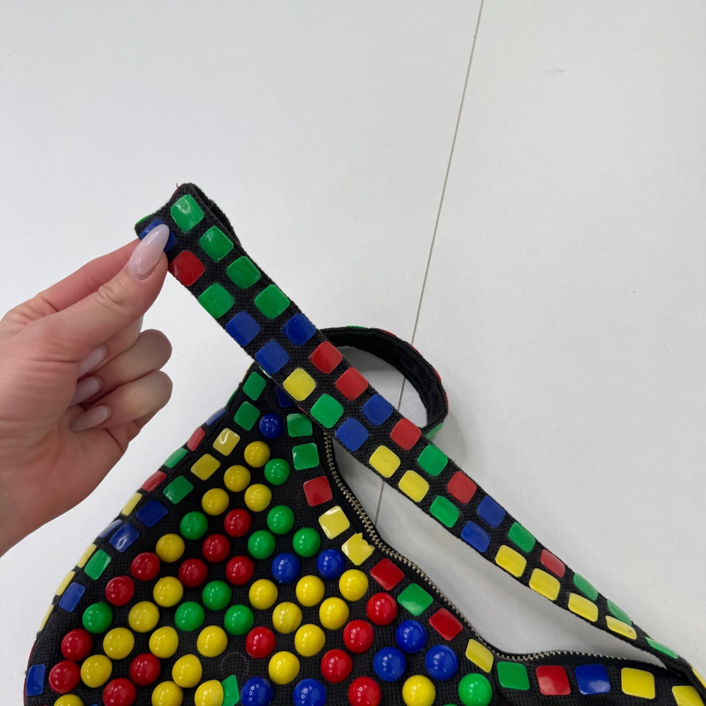 Vintage 1980s multicolour beaded statement shoulder bag memphis pop art