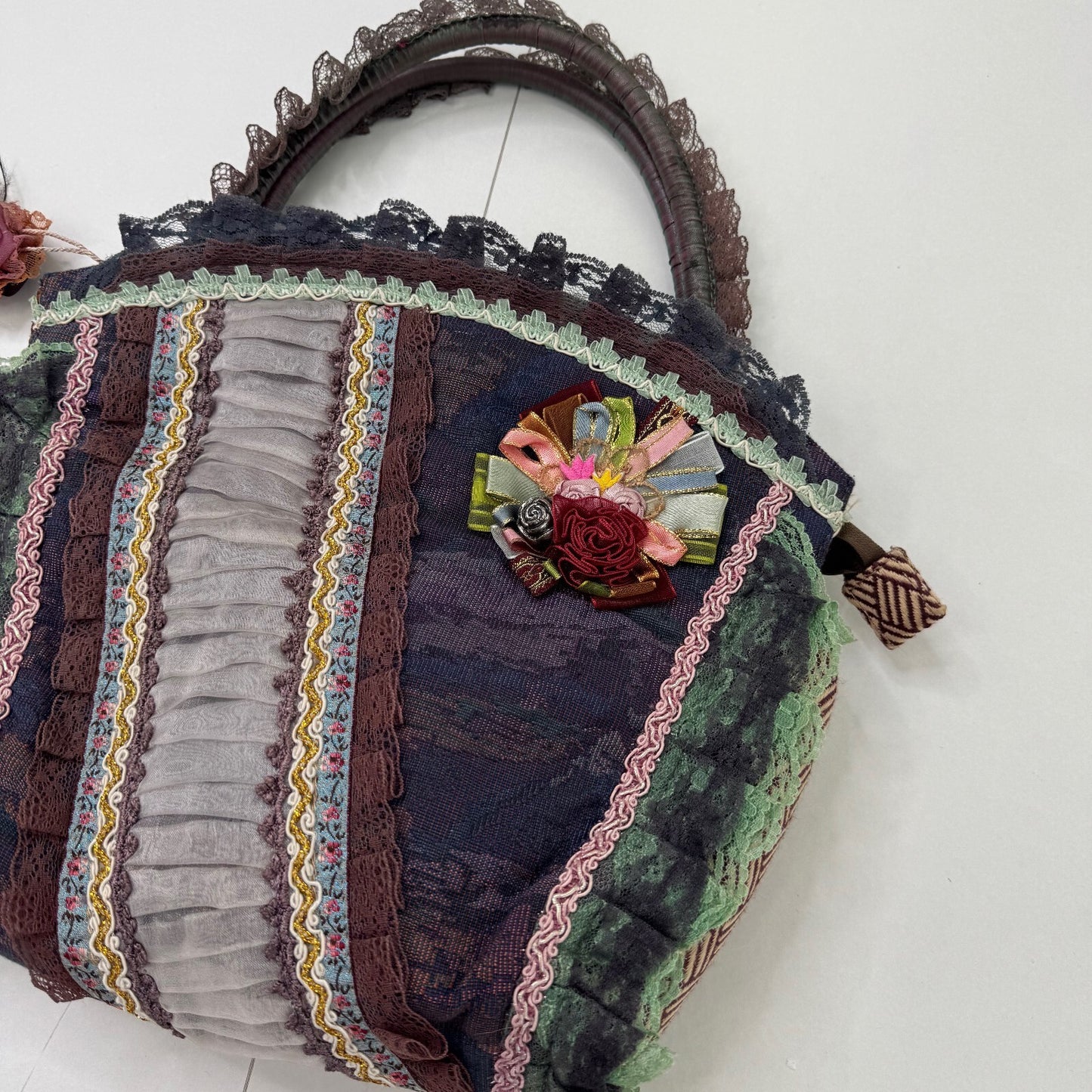 Y2K vintage small handbag coquette lace floral patchwork tapestry ribbon boho