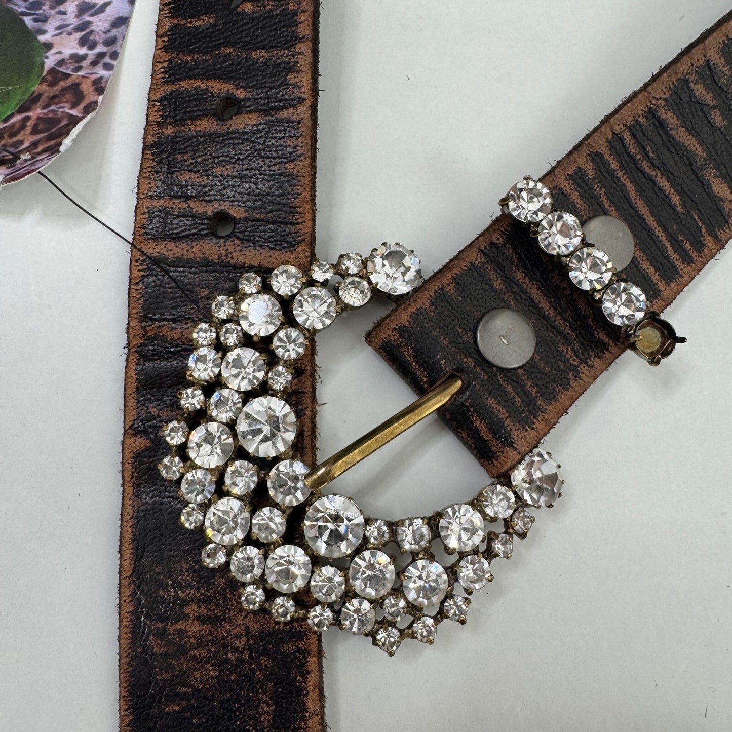 Y2K vintage Martine Wester genuine leather belt rhinestone western distressed