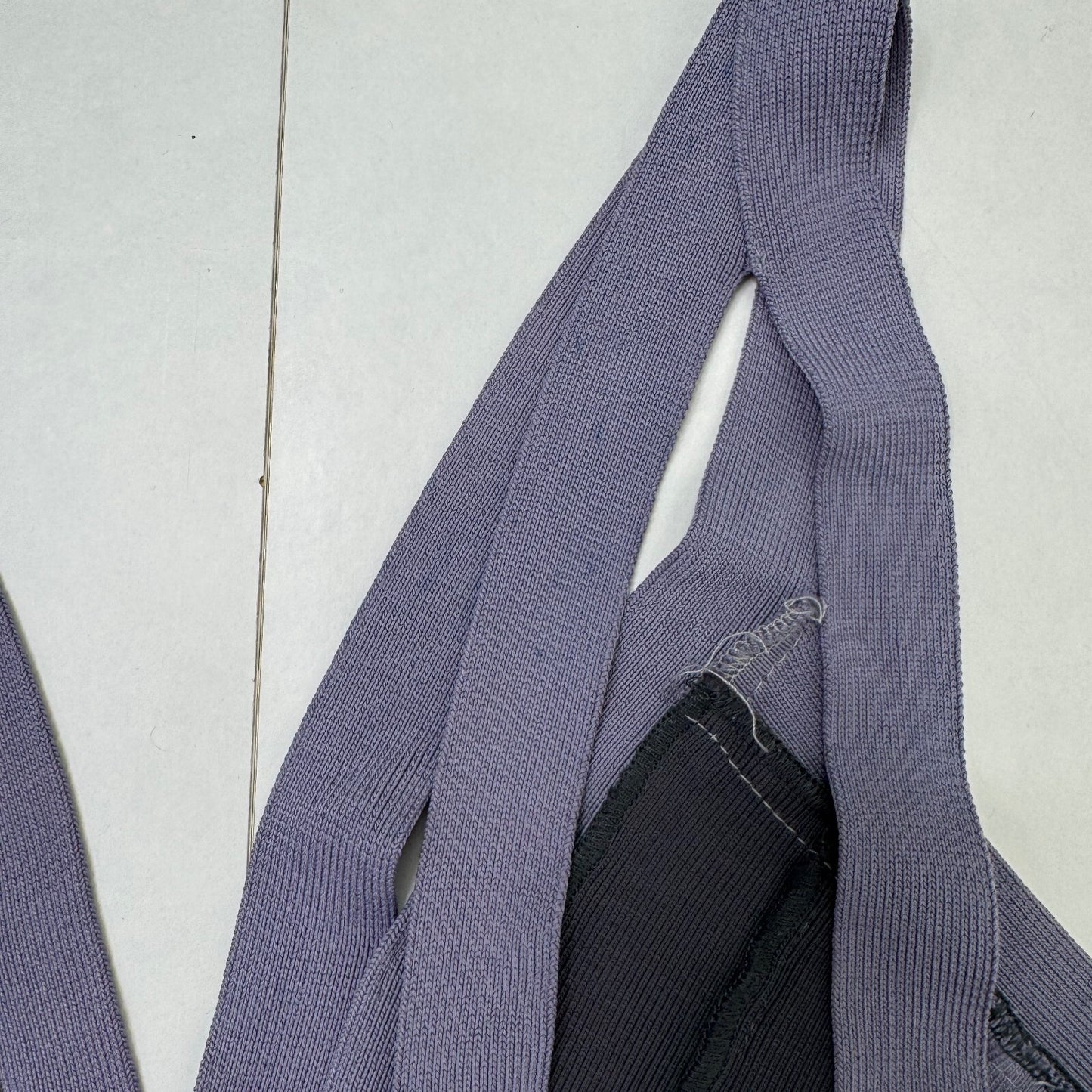 Vintage Hervé Léger bandage midi dress dusty lilac dark blue block colour