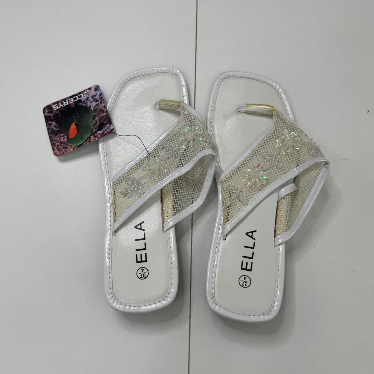 Y2K vintage sandals flip flops beaded mesh floral sequin square toe