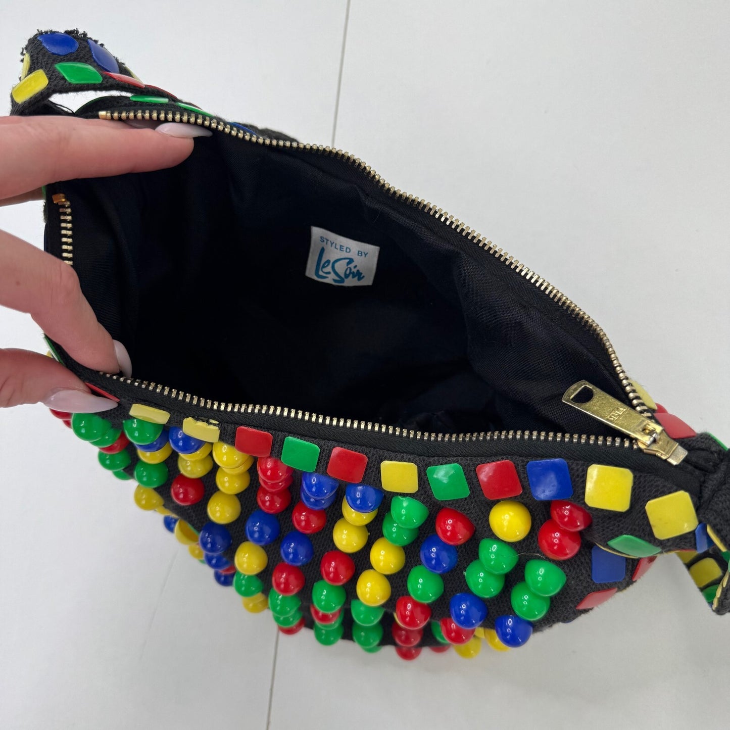 Vintage 1980s multicolour beaded statement shoulder bag memphis pop art