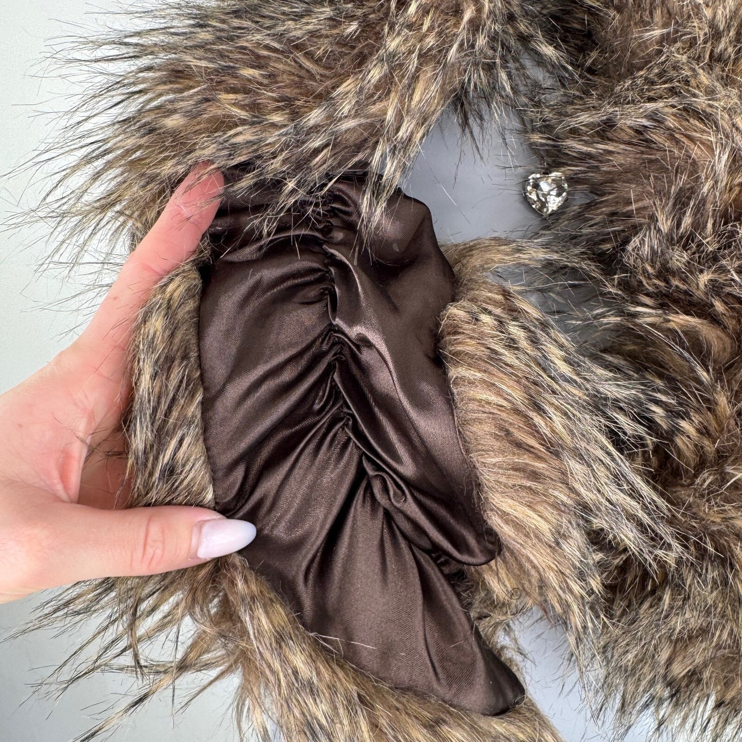 Y2K vintage Per Una faux fur scarf raccoon pattern short length brown