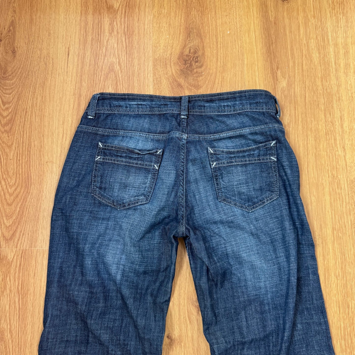 Y2K vintage bootcut denim jeans low rise faded dark blue wash cargo baggy fit
