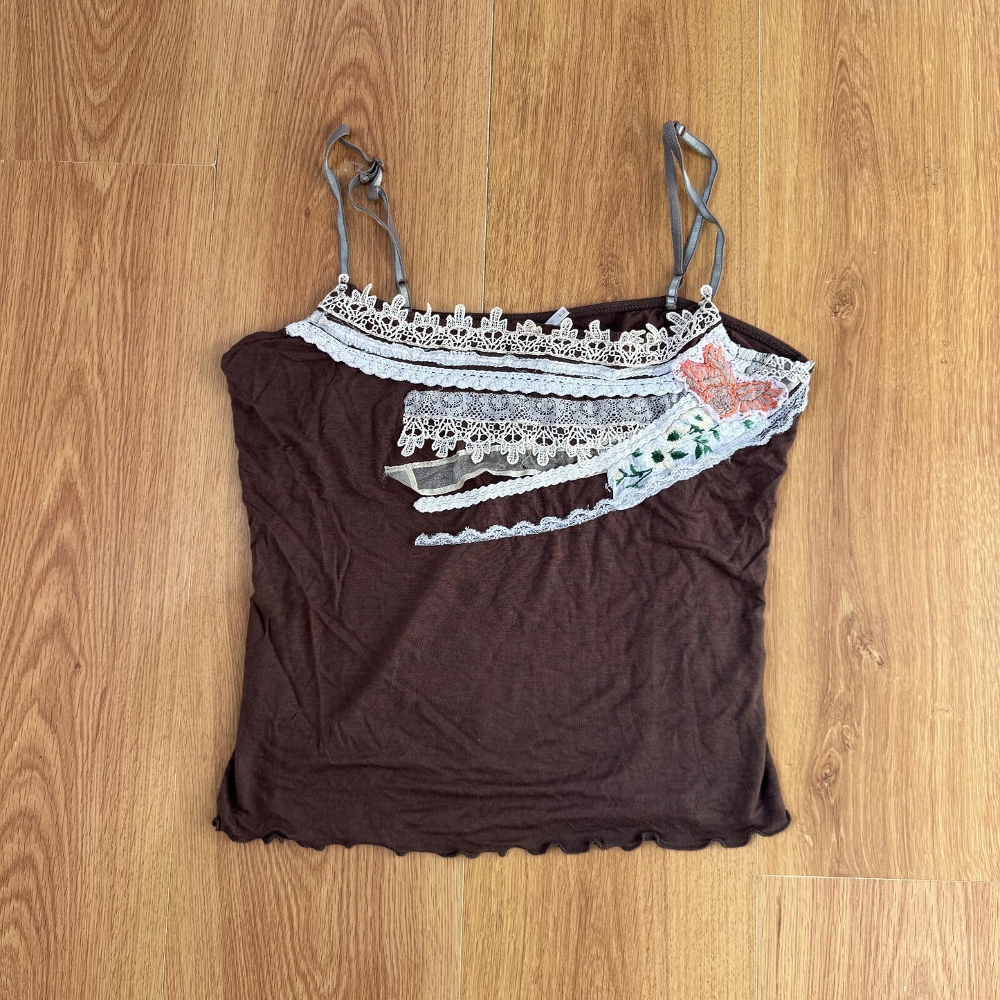 Free People cami top boho lace trim embroidered tank fairy