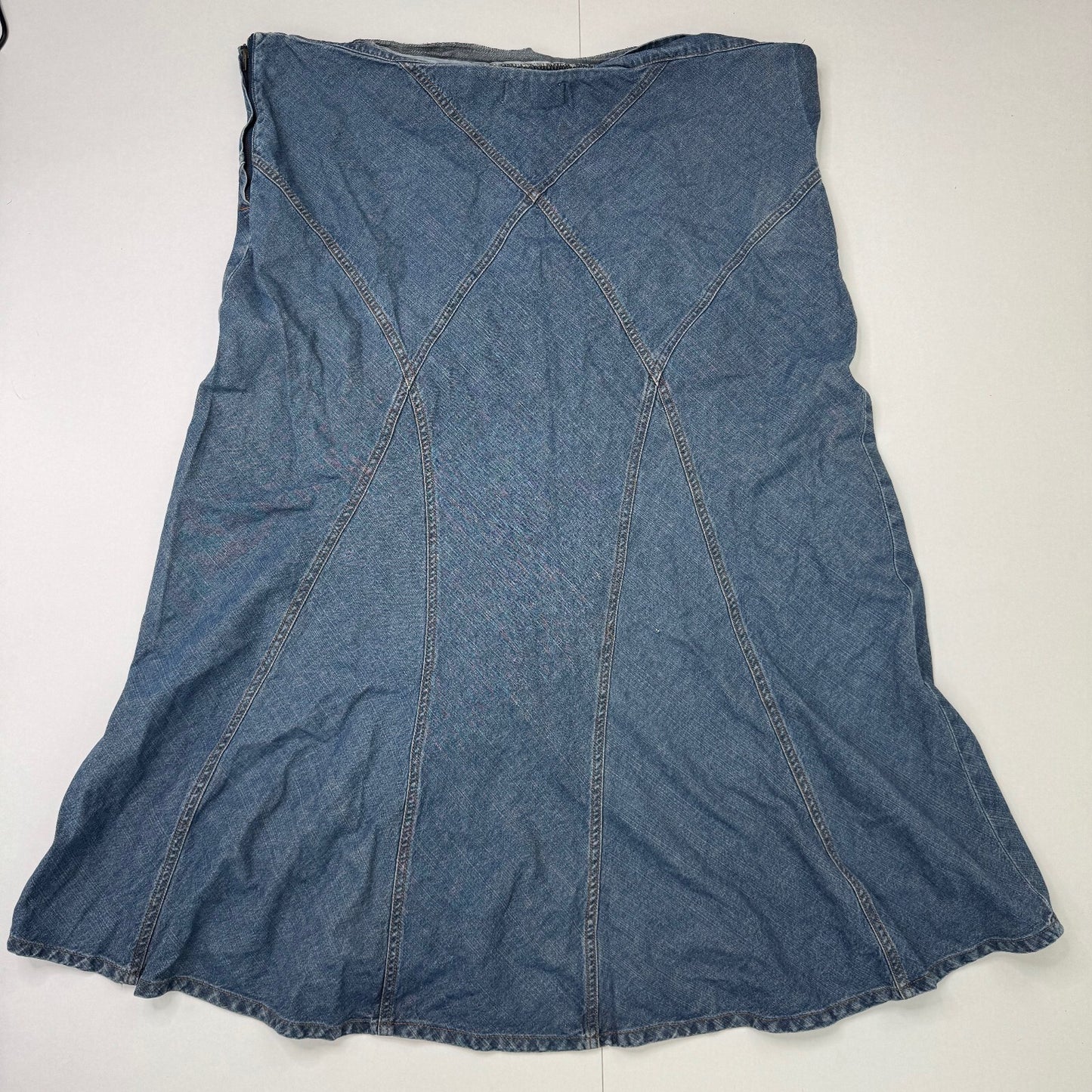 Y2K vintage denim maxi skirt a line mid blue wash 100% cotton