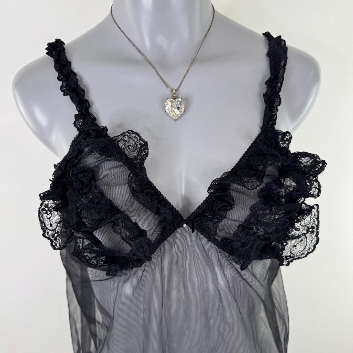 Y2K vintage mesh top babydoll sheer ruffle lace trim