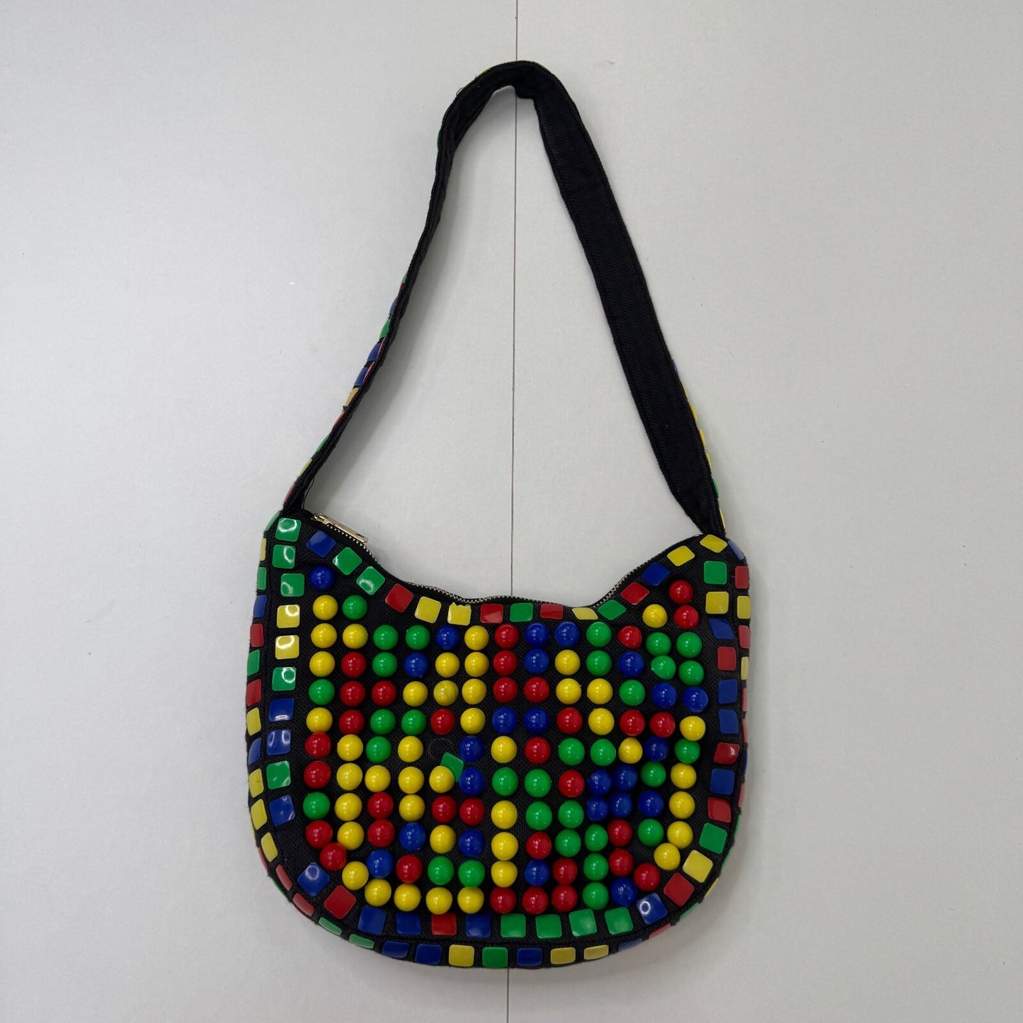 Vintage 1980s multicolour beaded statement shoulder bag memphis pop art
