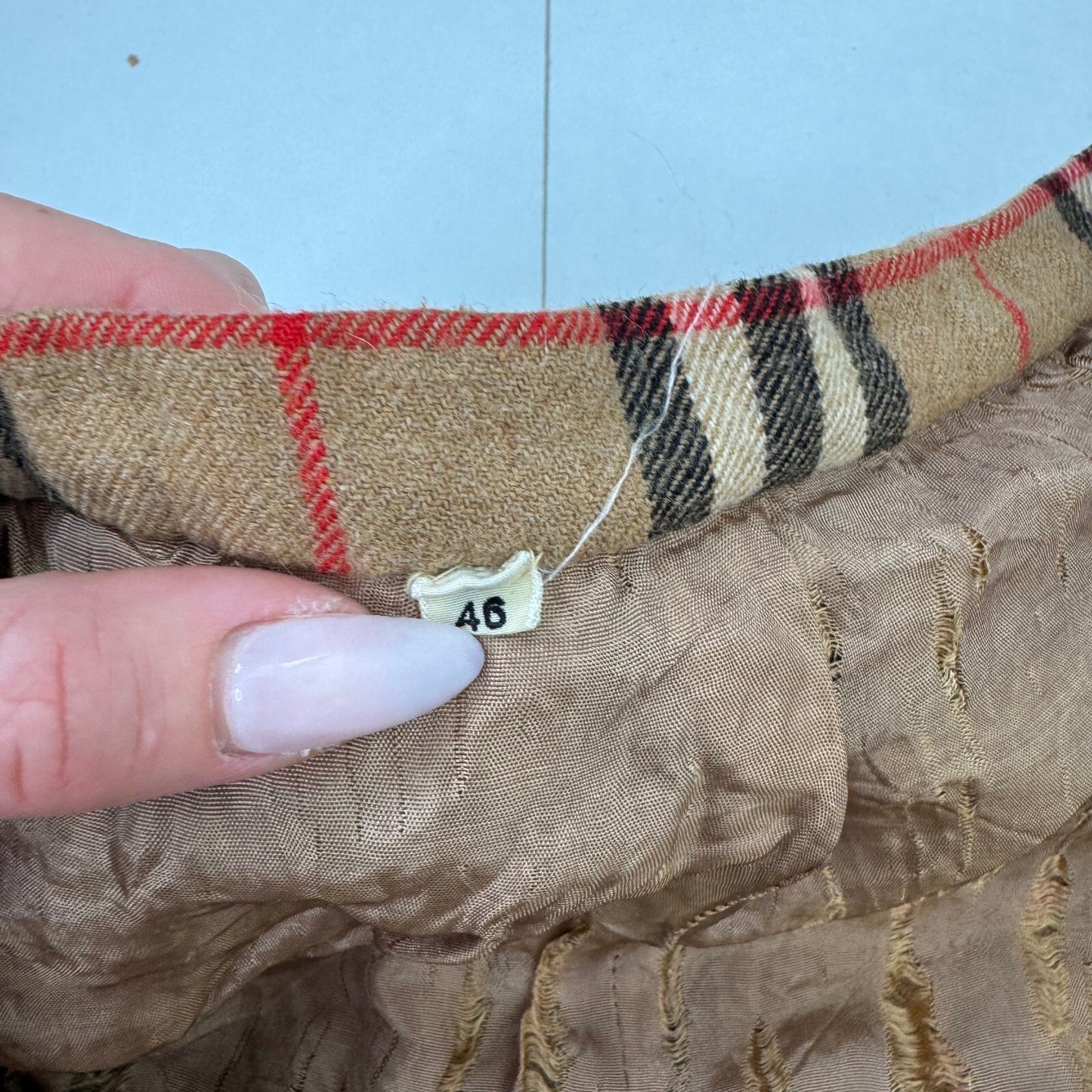 Y2K vintage midi skirt nova check print wool knit pleated a line beige