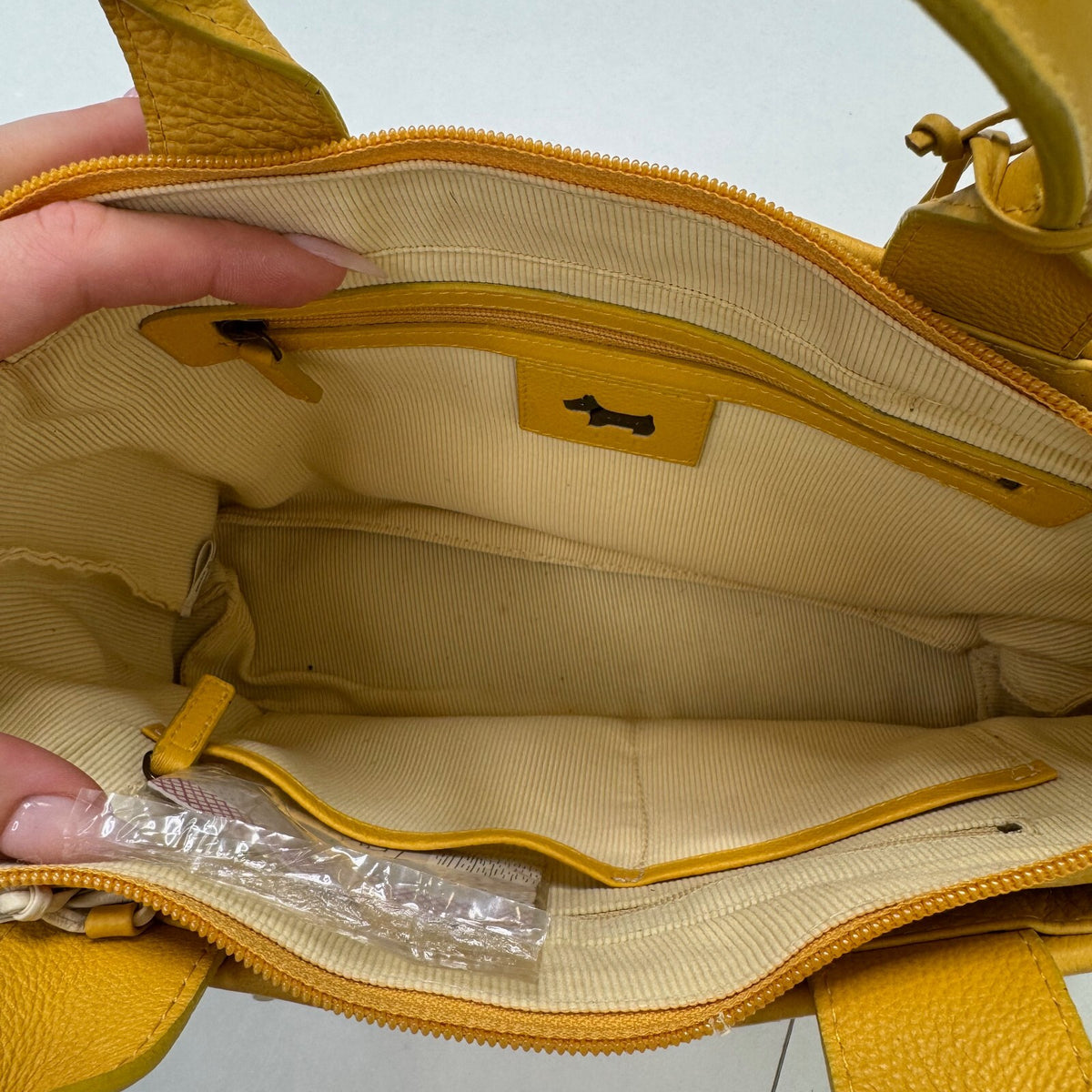 Radley Mustard Yellow Genuine Leather Embroidered Detail Handbag Shoulder Bag