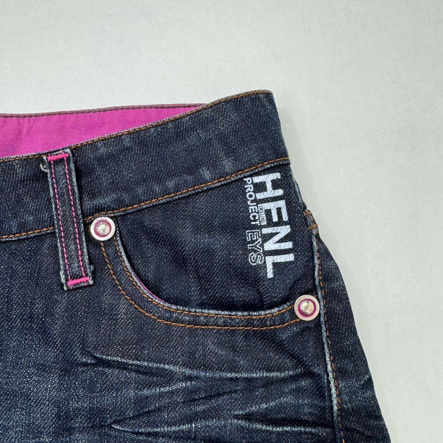 Y2K vintage Henleys mini skirt low rise graphic print dark blue denim wash