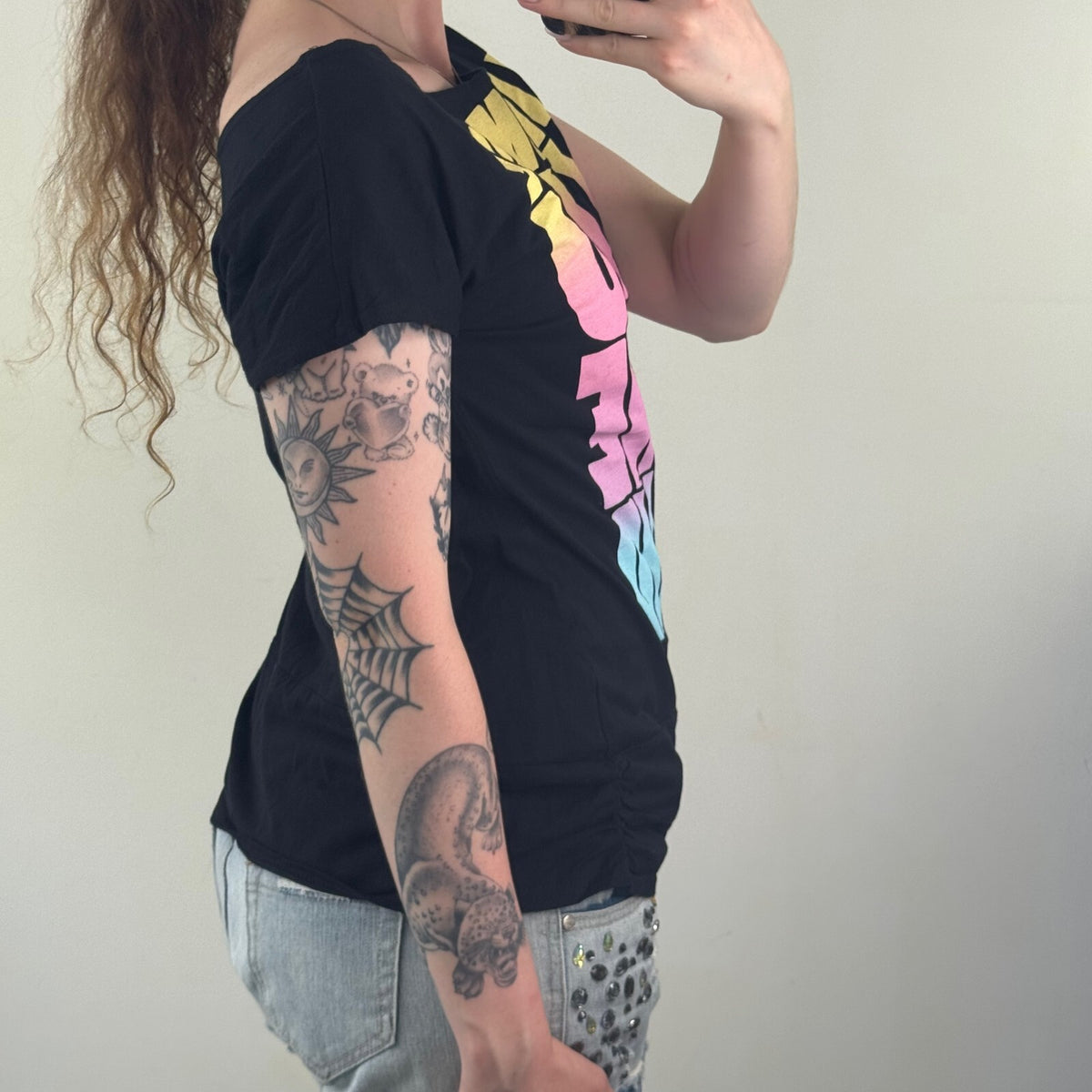 Y2K vintage t-shirt short sleeve top slogan graphic print text multi