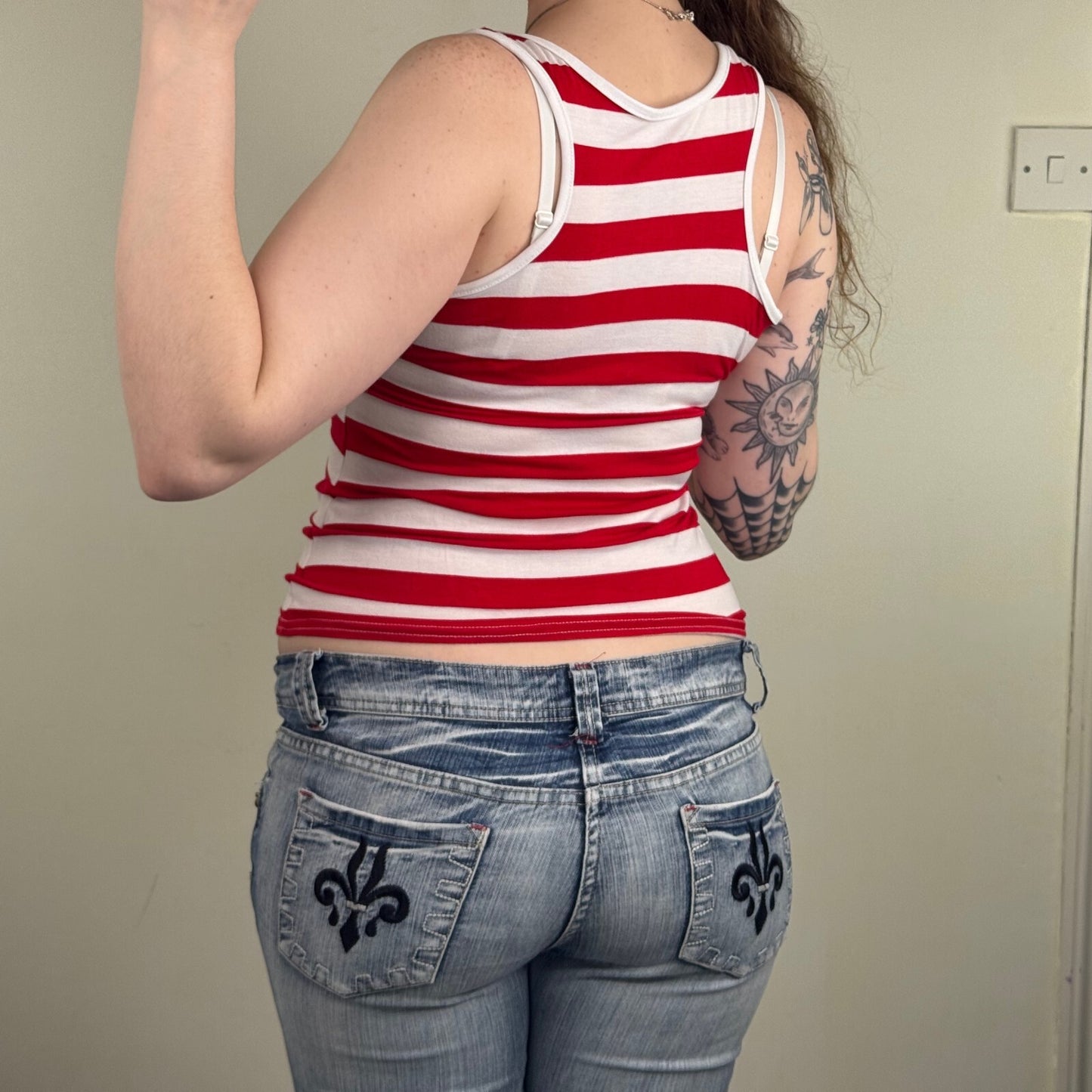 Y2K vintage tank top stripe fitted white red round neck