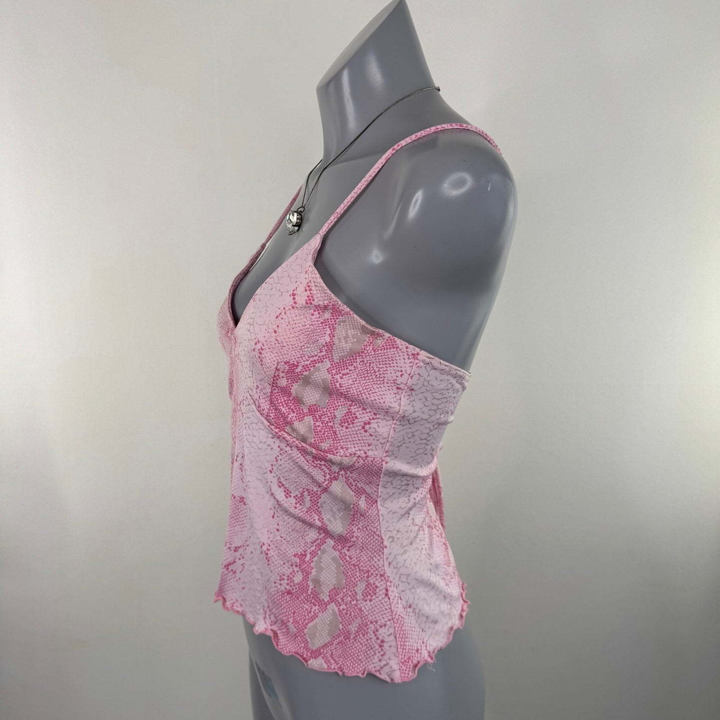 Y2K vintage snakeskin top cami lace up strappy fitted v neck pink