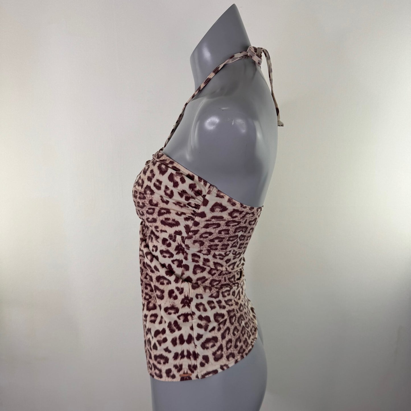 Y2K vintage tankini top leopard print halter neck ruched