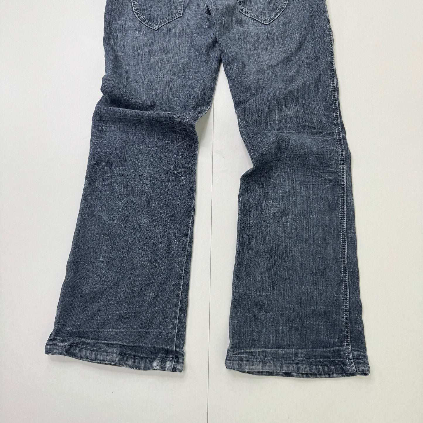 Y2K vintage low rise denim jeans baggy faded mid blue wash cargo pockets