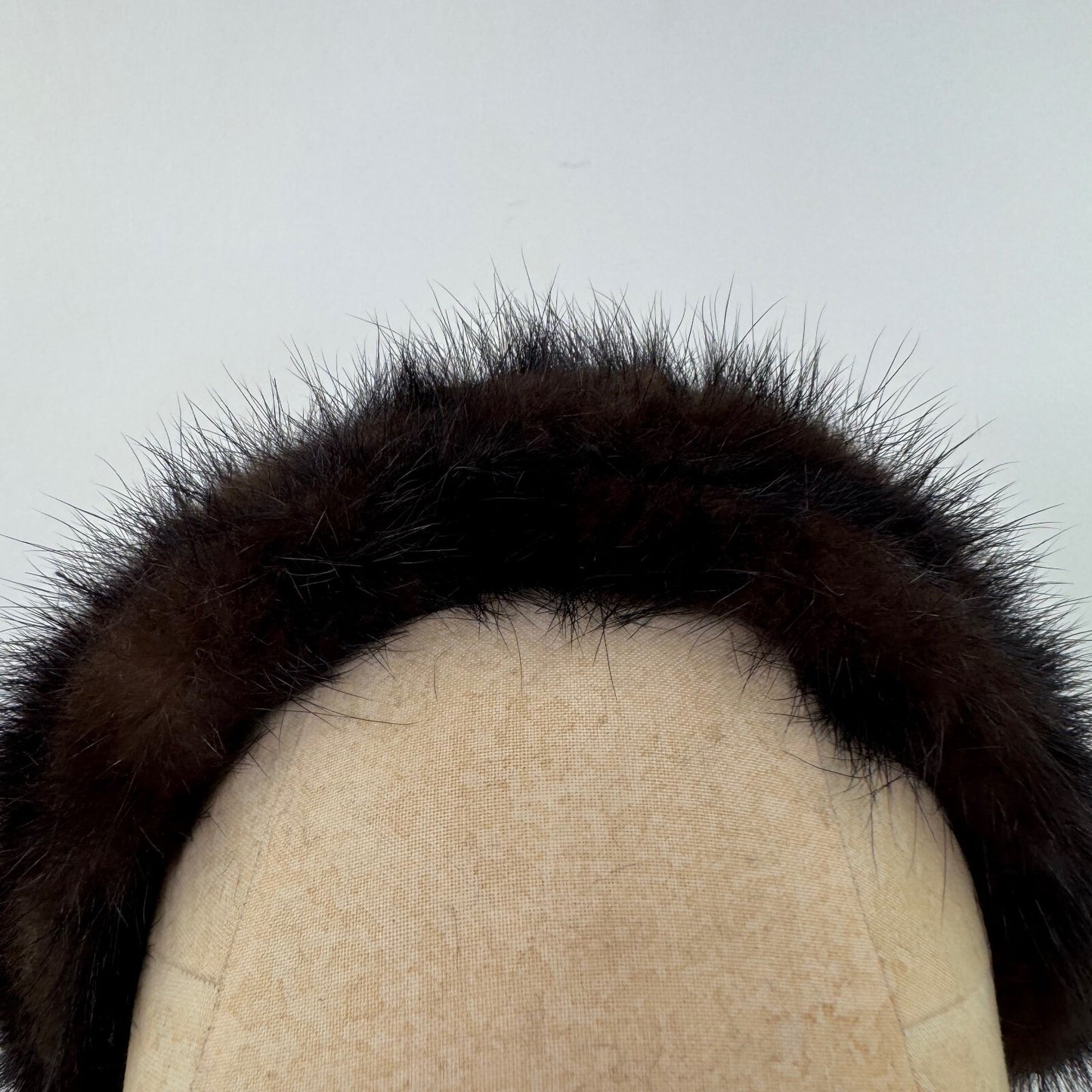Vintage genuine fur headband hair band dark brown fluffy