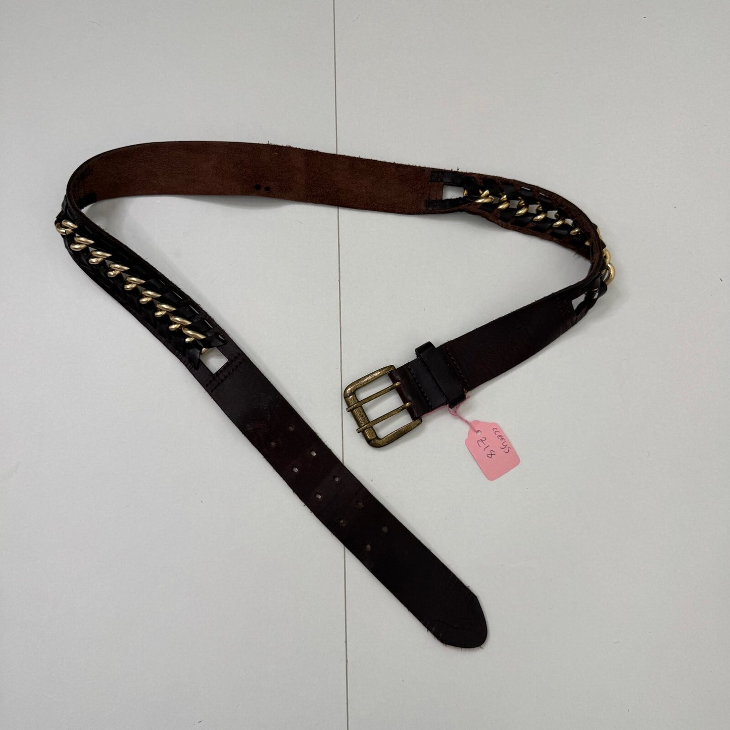Y2K vintage belt genuine leather chain brown gold buckle