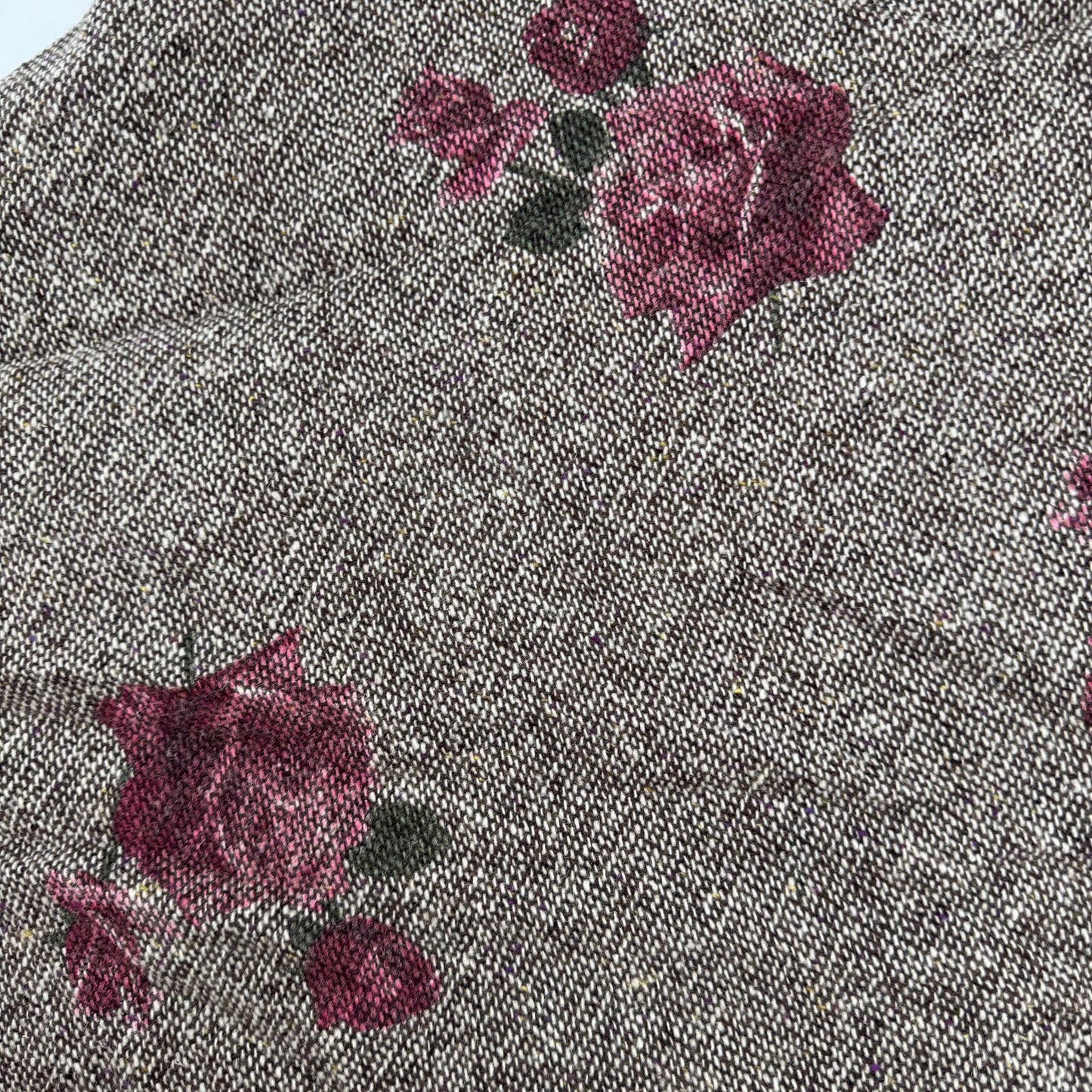Y2K vintage midi skirt wool blend midi knee length fraying hem rose floral print