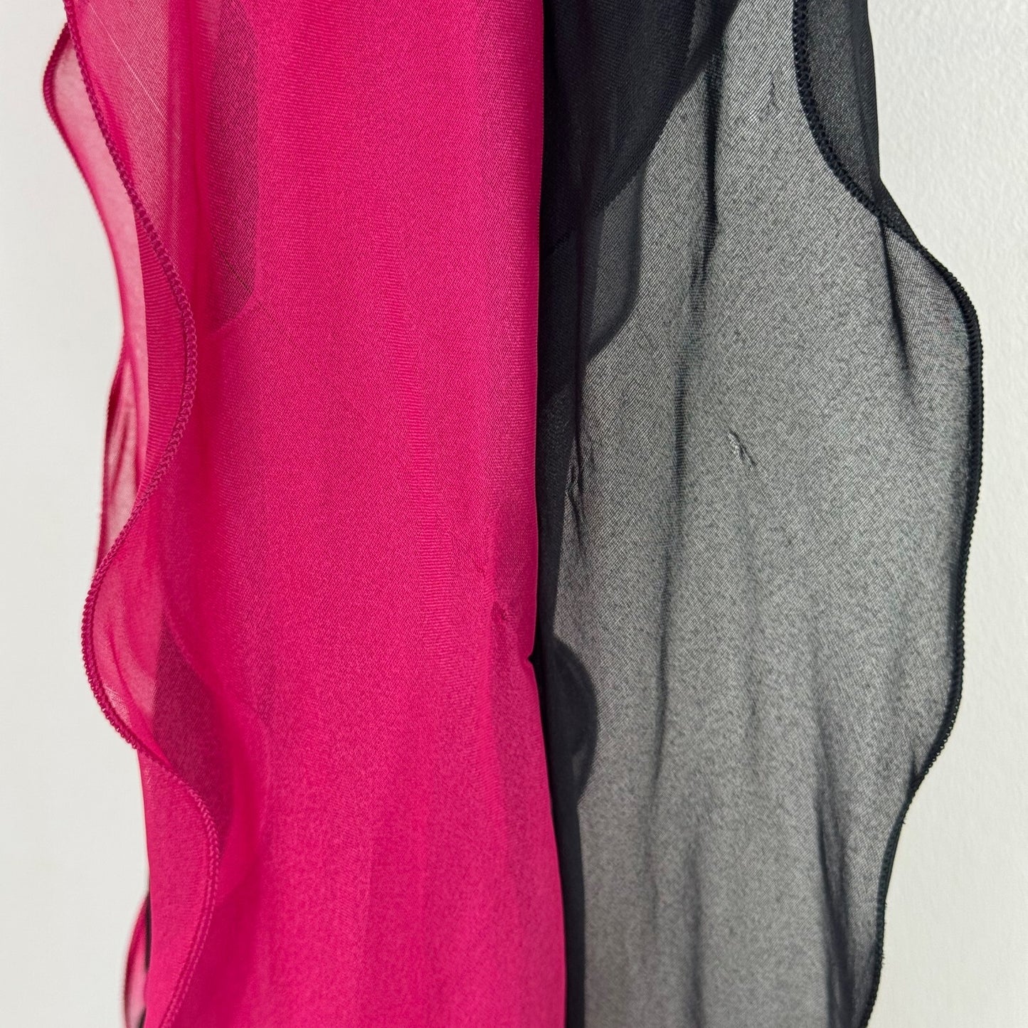 Y2K vintage Per Una scarf pink black two tone sheer lettuce hem long