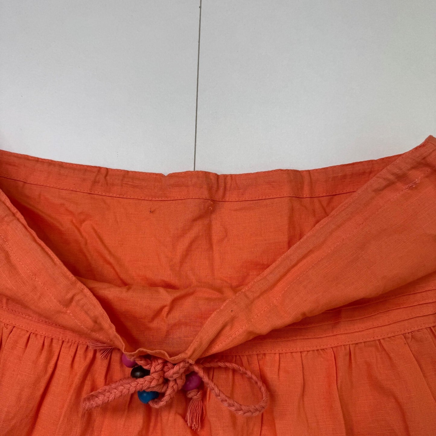 Y2K vintage mini skirt linen blend low rise rara short bow bead orange summer