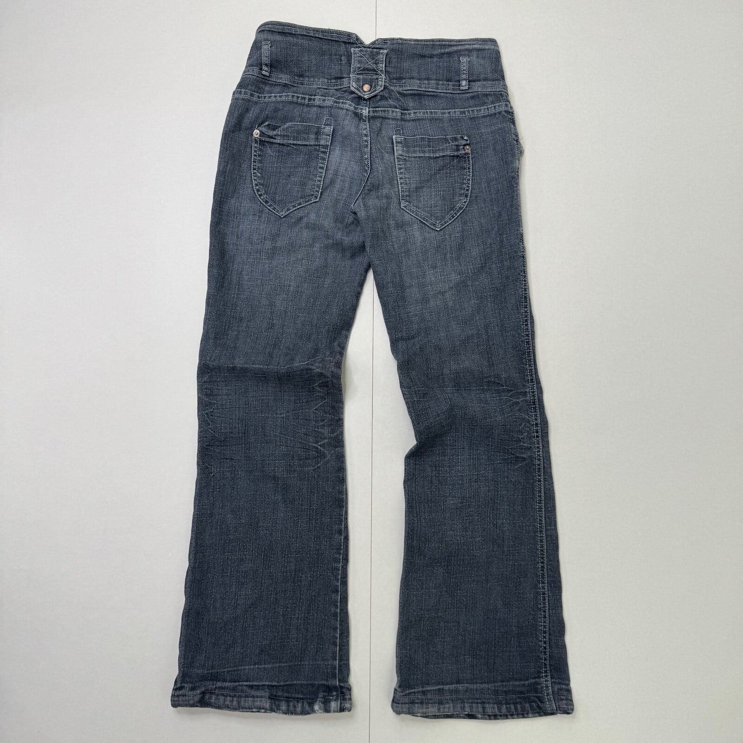 Y2K vintage low rise denim jeans baggy faded mid blue wash cargo pockets