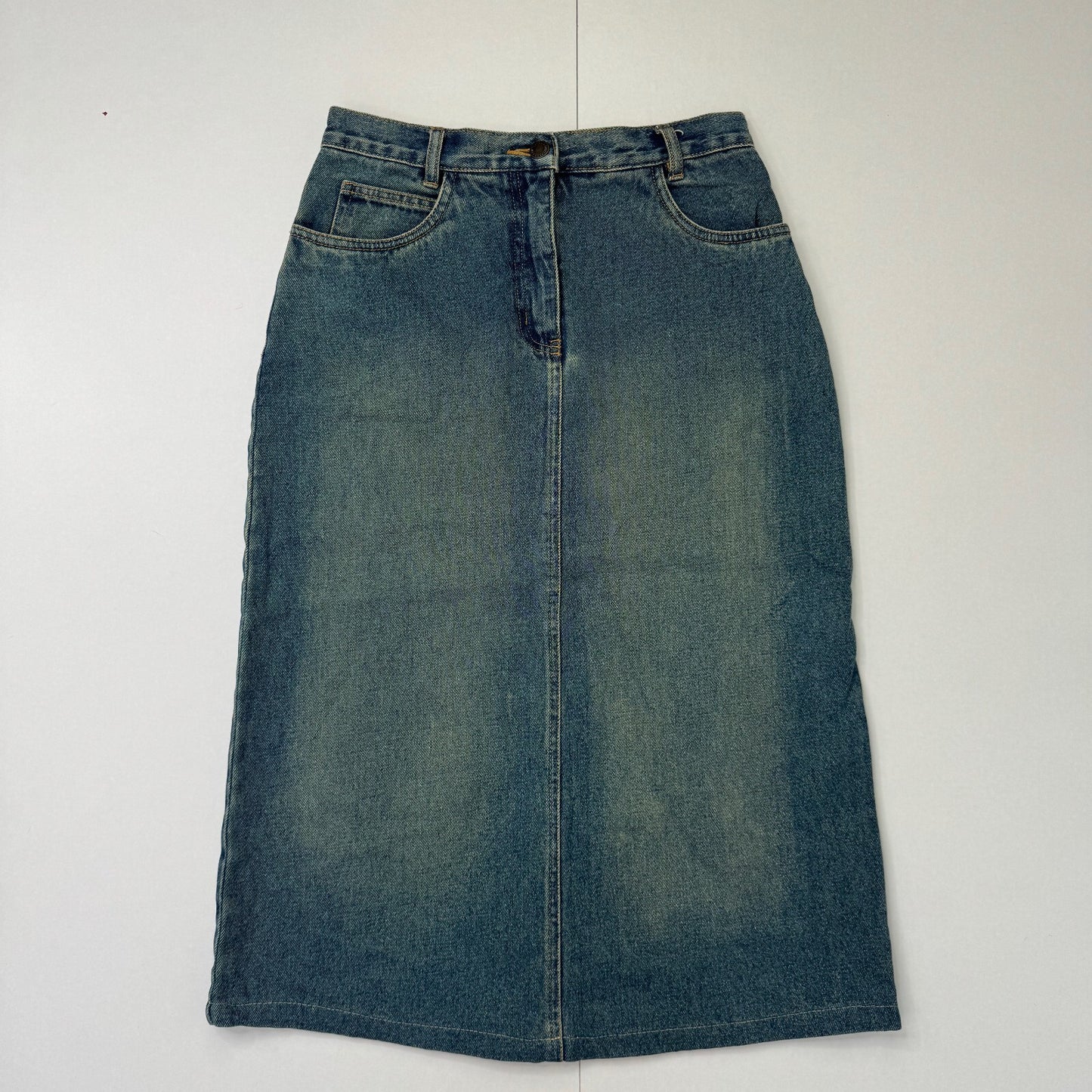 Y2K vintage midi skirt faded denim dirty blue wash