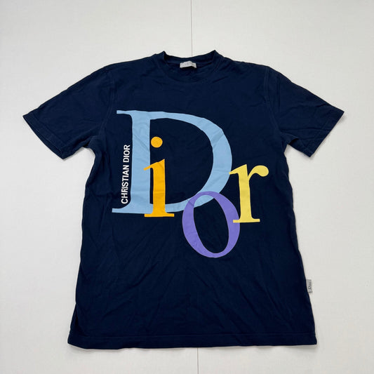 Christian Dior men's t shirt graphic print top navy colourblock