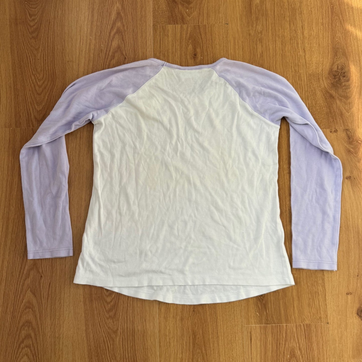 Y2K vintage maternity long sleeve top slogan baseball lilac white