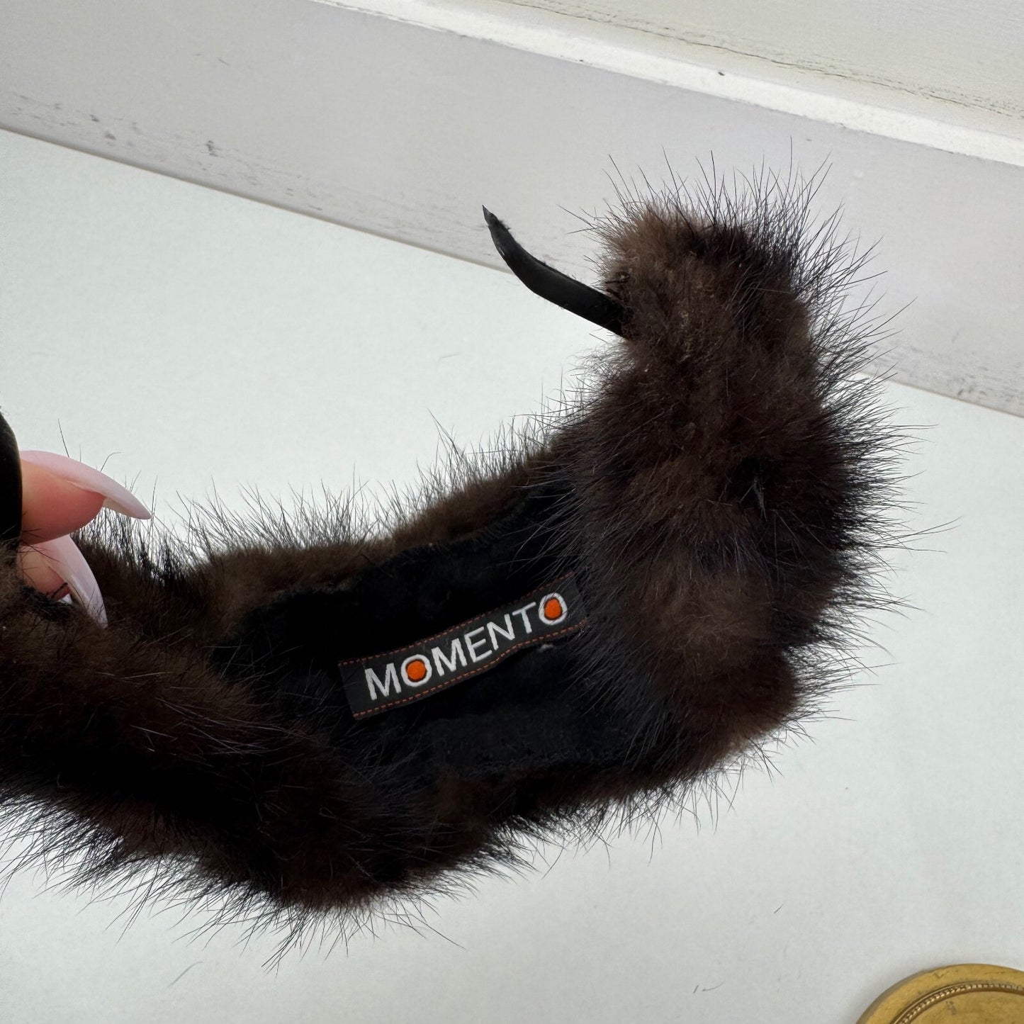 Vintage genuine fur headband hair band dark brown fluffy