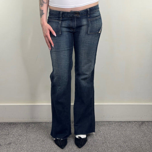 Y2K vintage bootcut denim jeans dark faded blue wash low rise